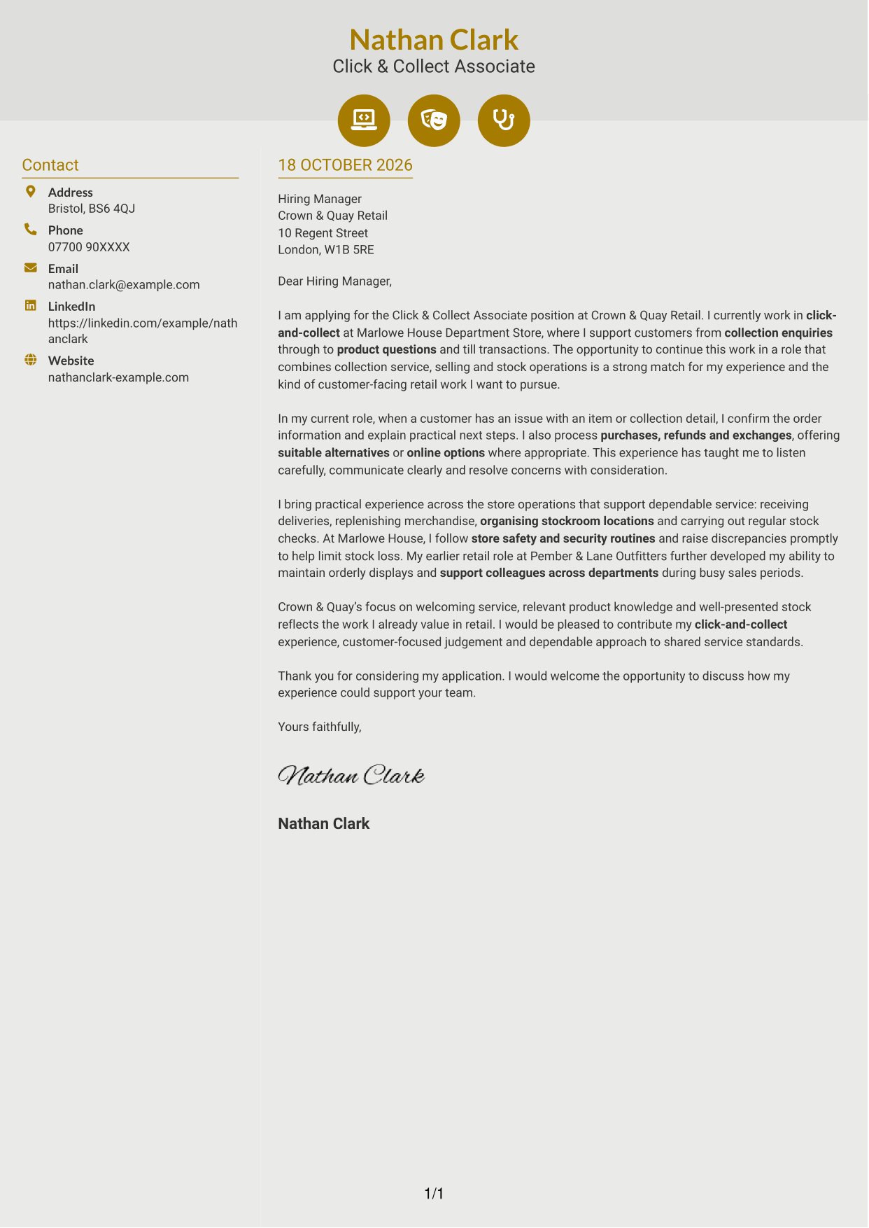 Cover letter example — page 1