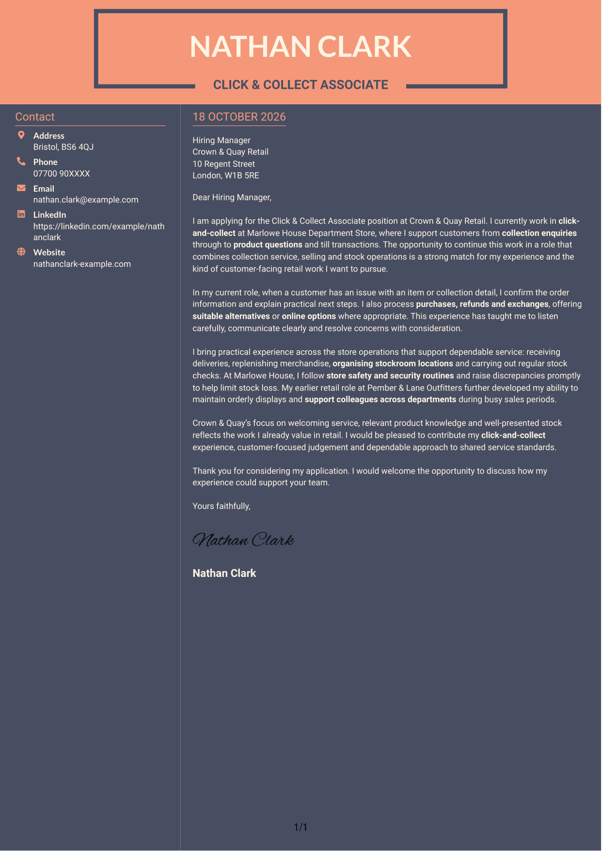 Cover letter example — page 1