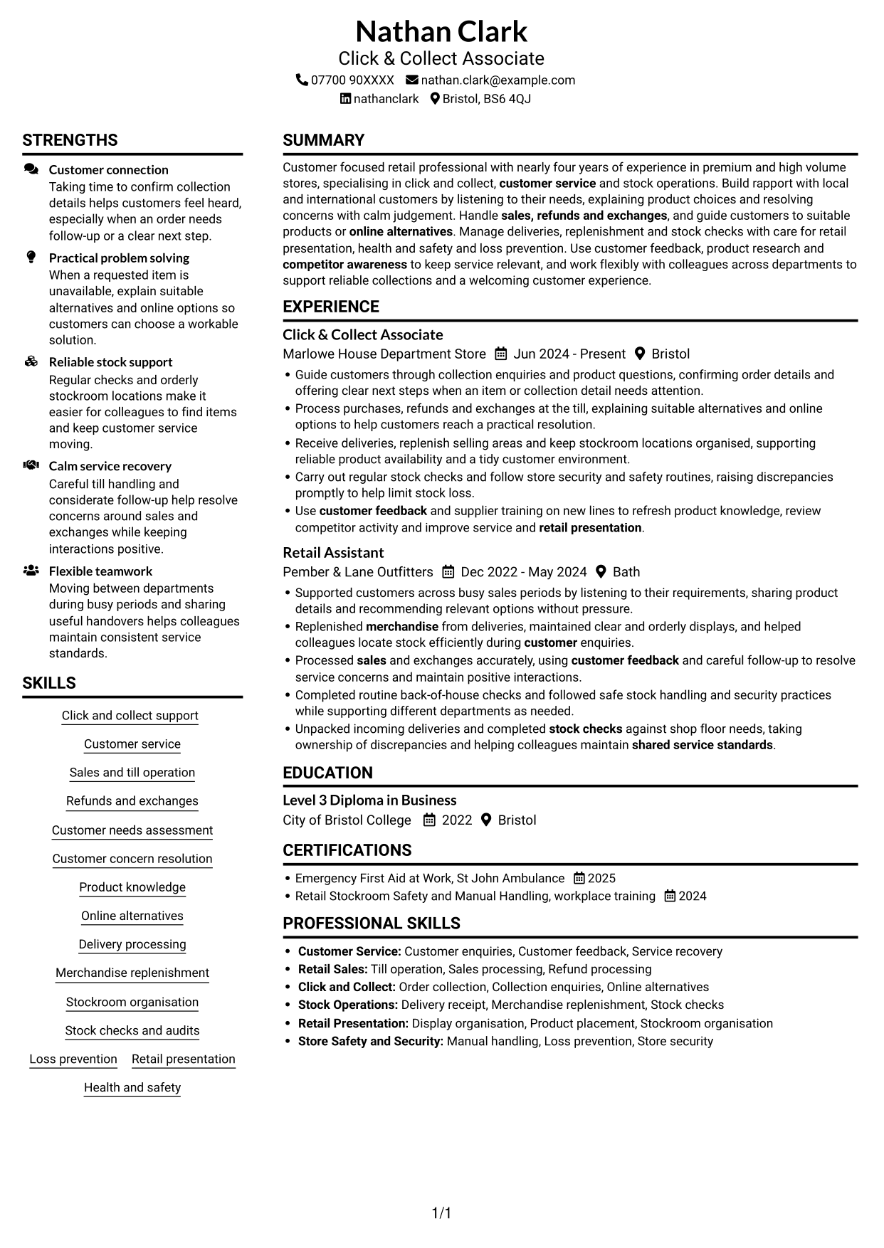CV example — page 1