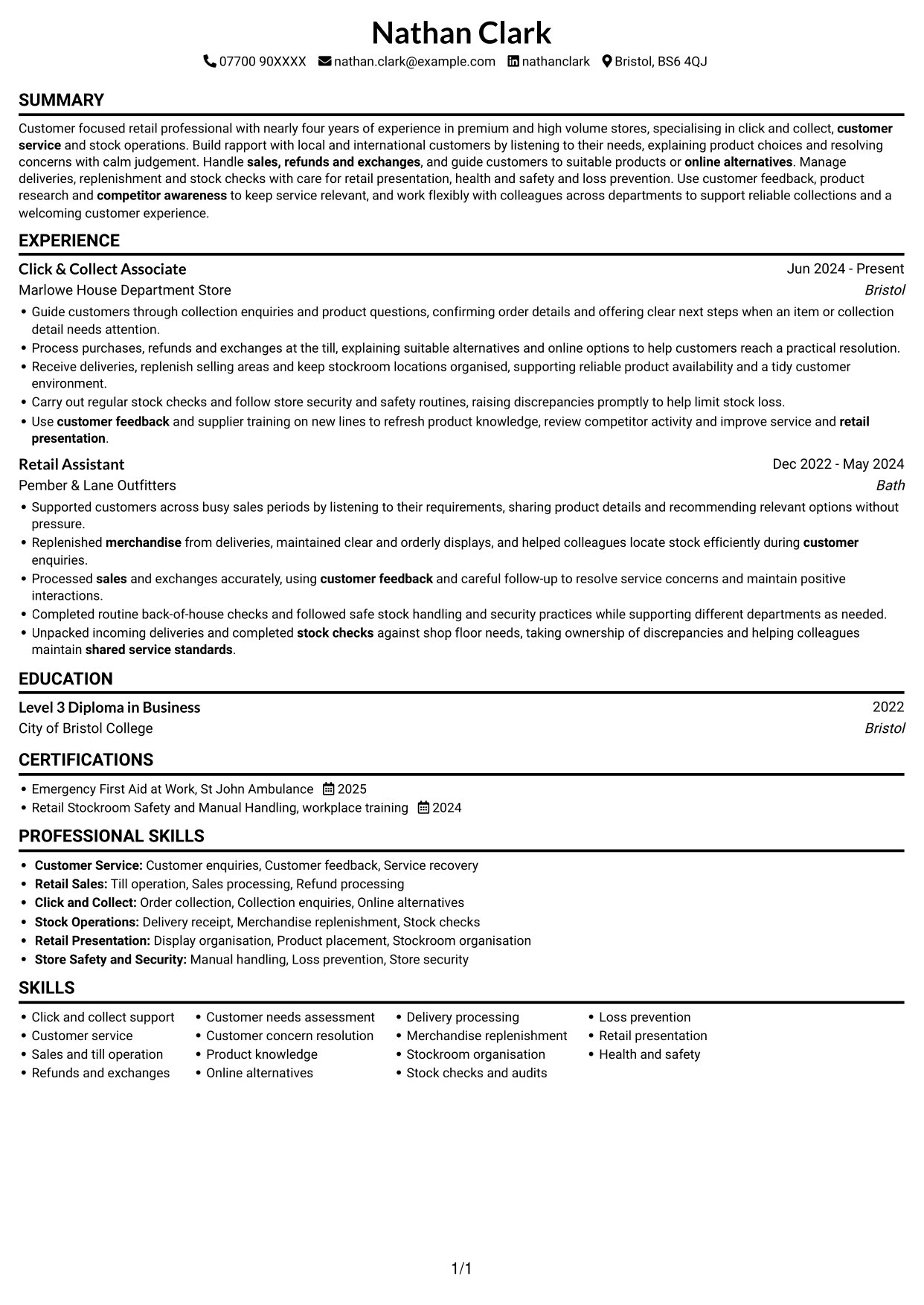 CV example — page 1