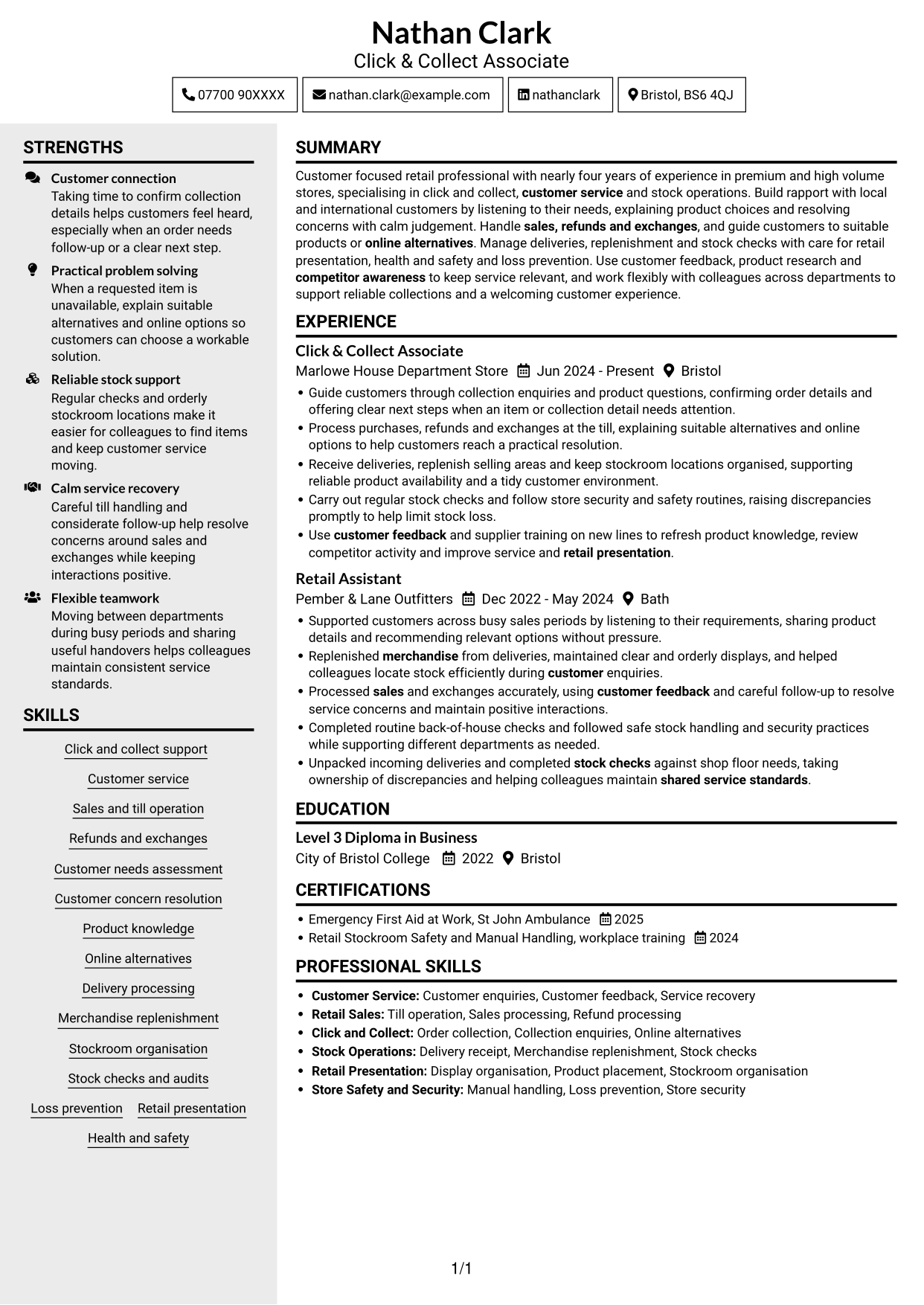 CV example — page 1