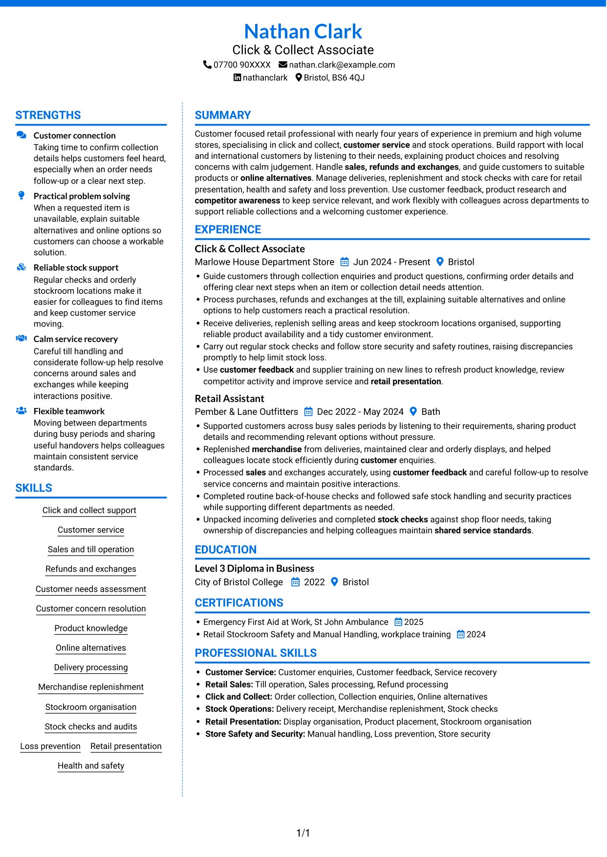CV example — page 1