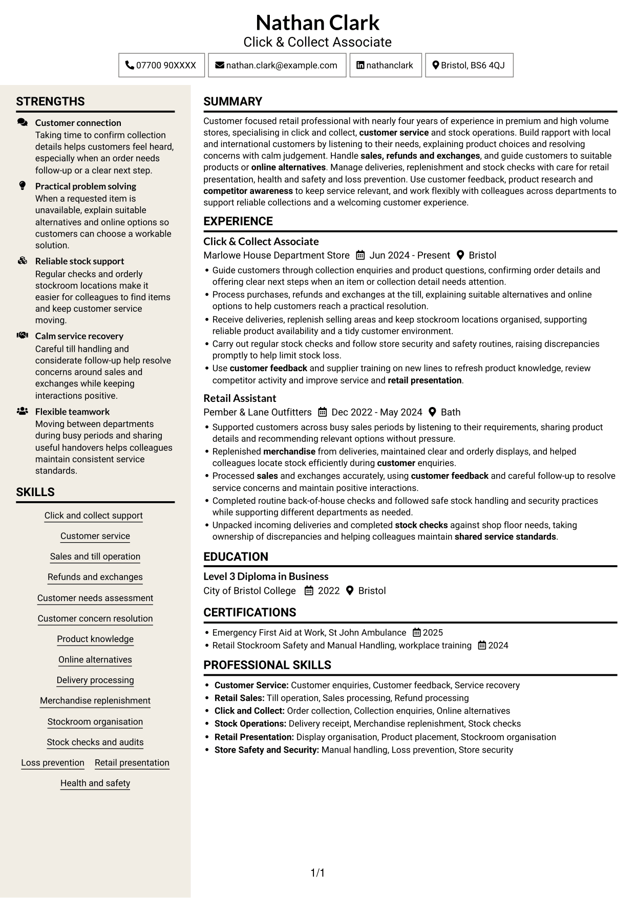 CV example — page 1