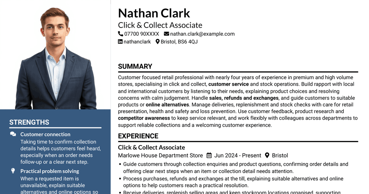 7 Click & Collect Associate CV Templates with Example
