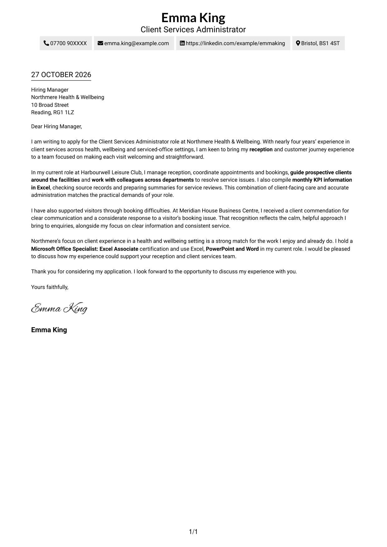 Cover letter example — page 1