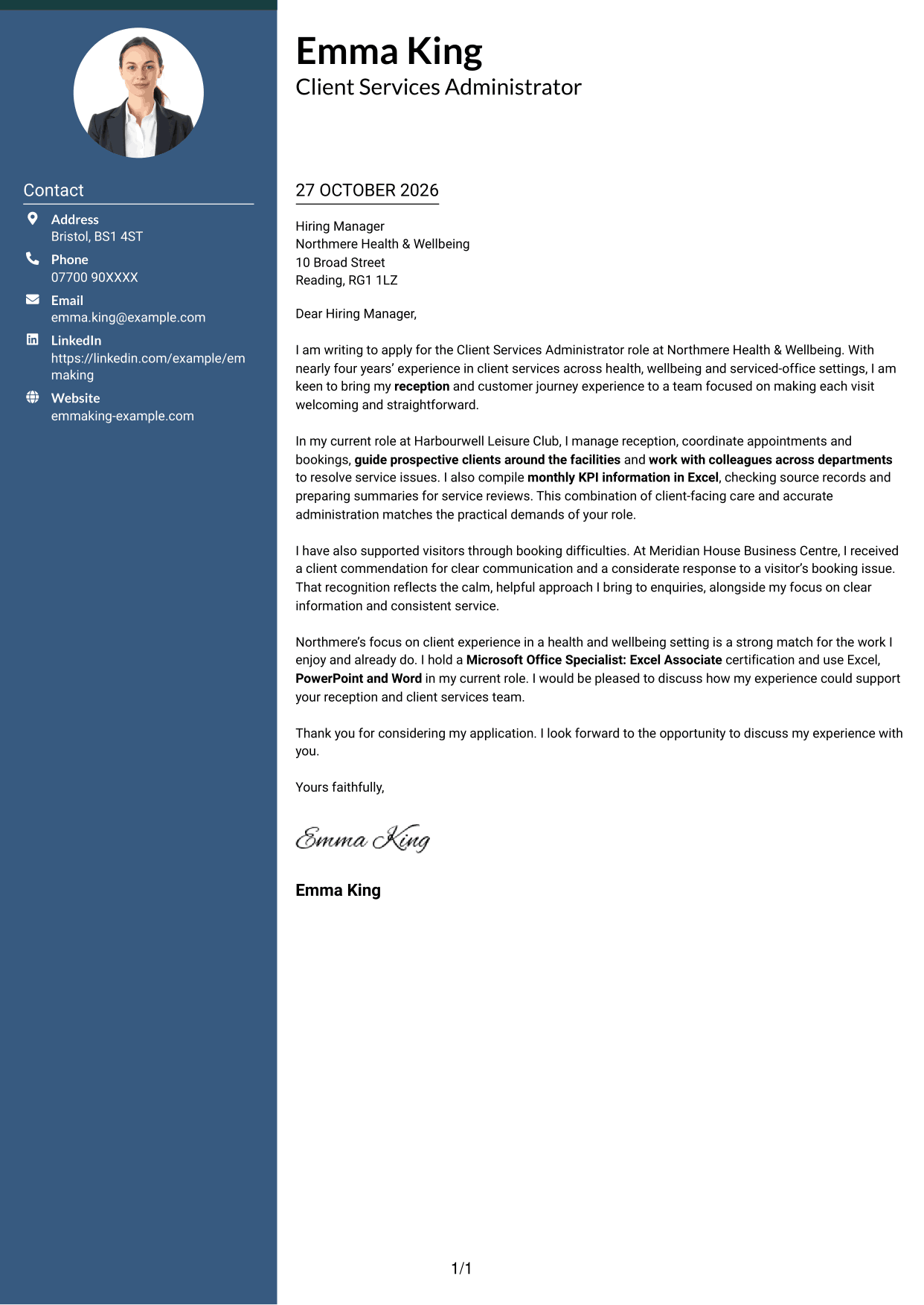 Cover letter example — page 1