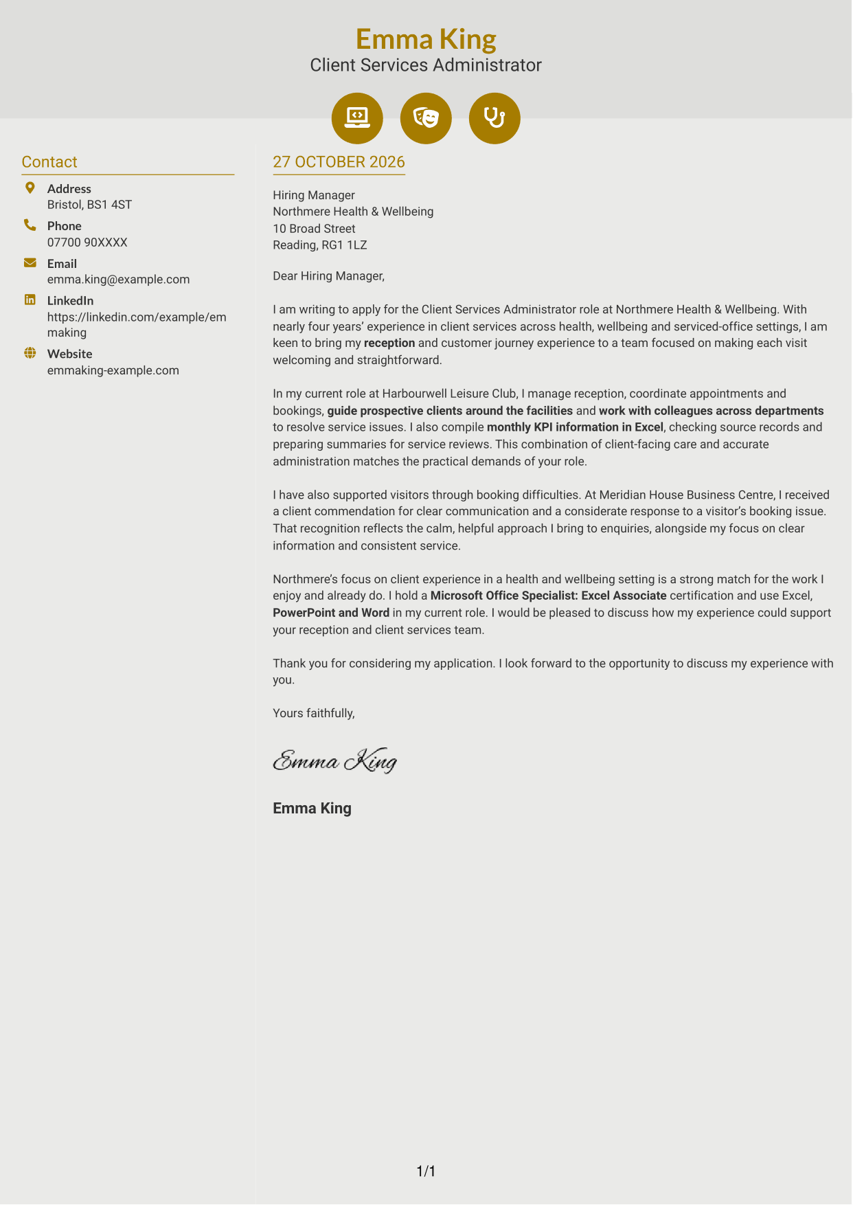Cover letter example — page 1