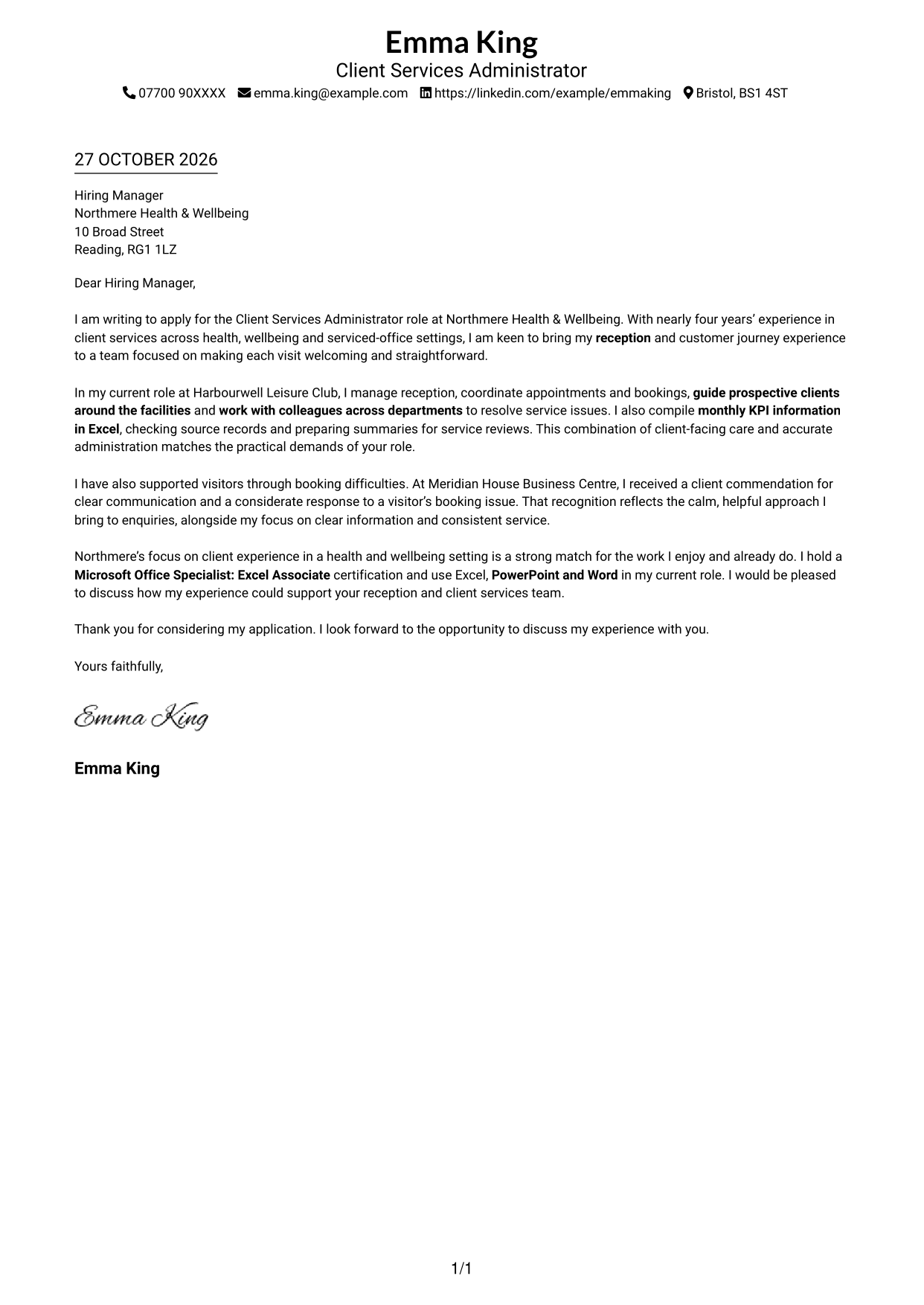 Cover letter example — page 1