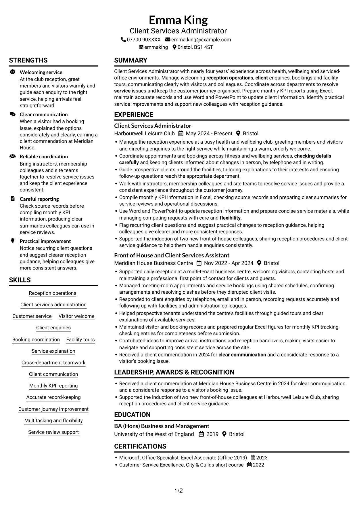 CV example — page 1