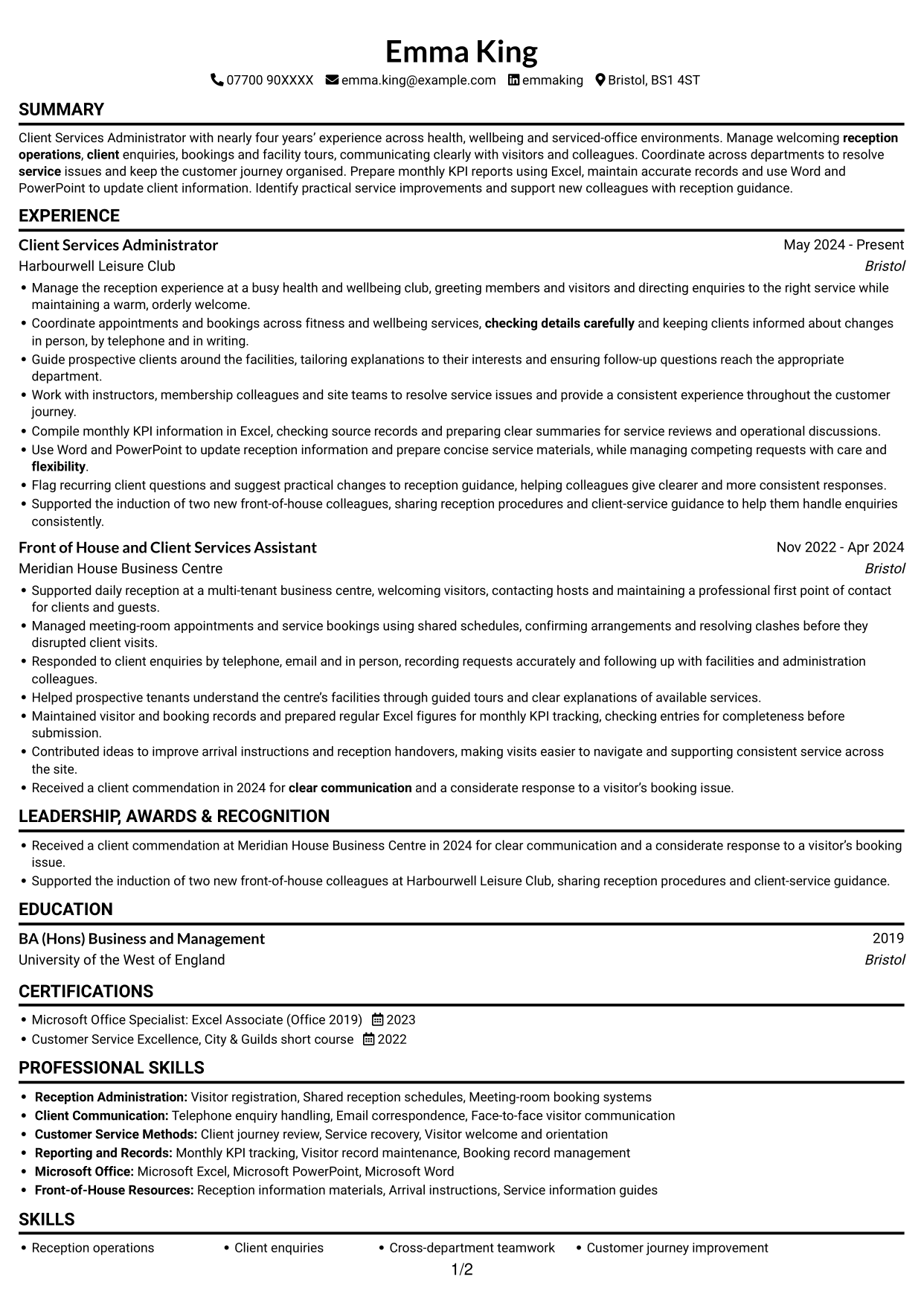 CV example — page 1
