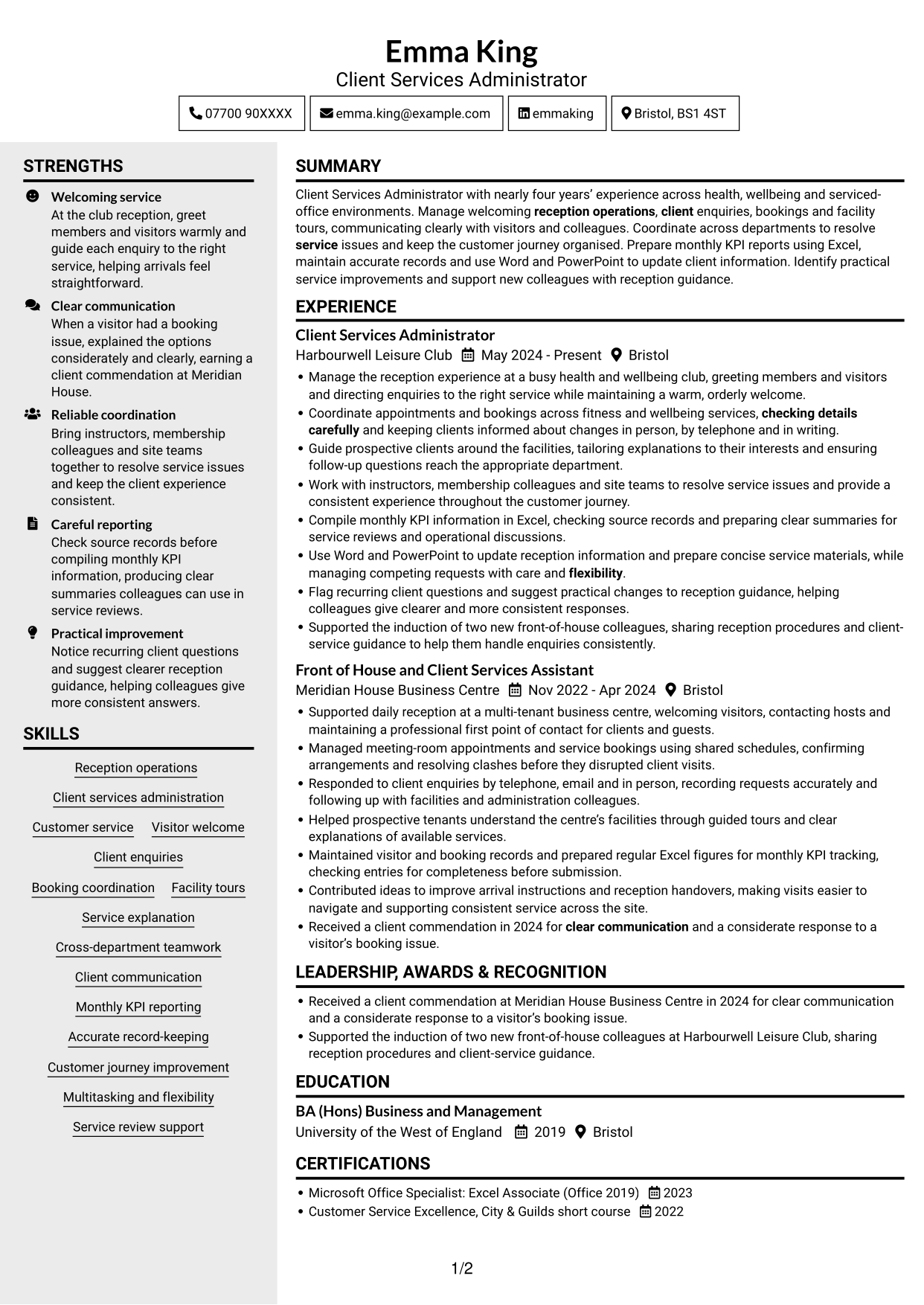 CV example — page 1
