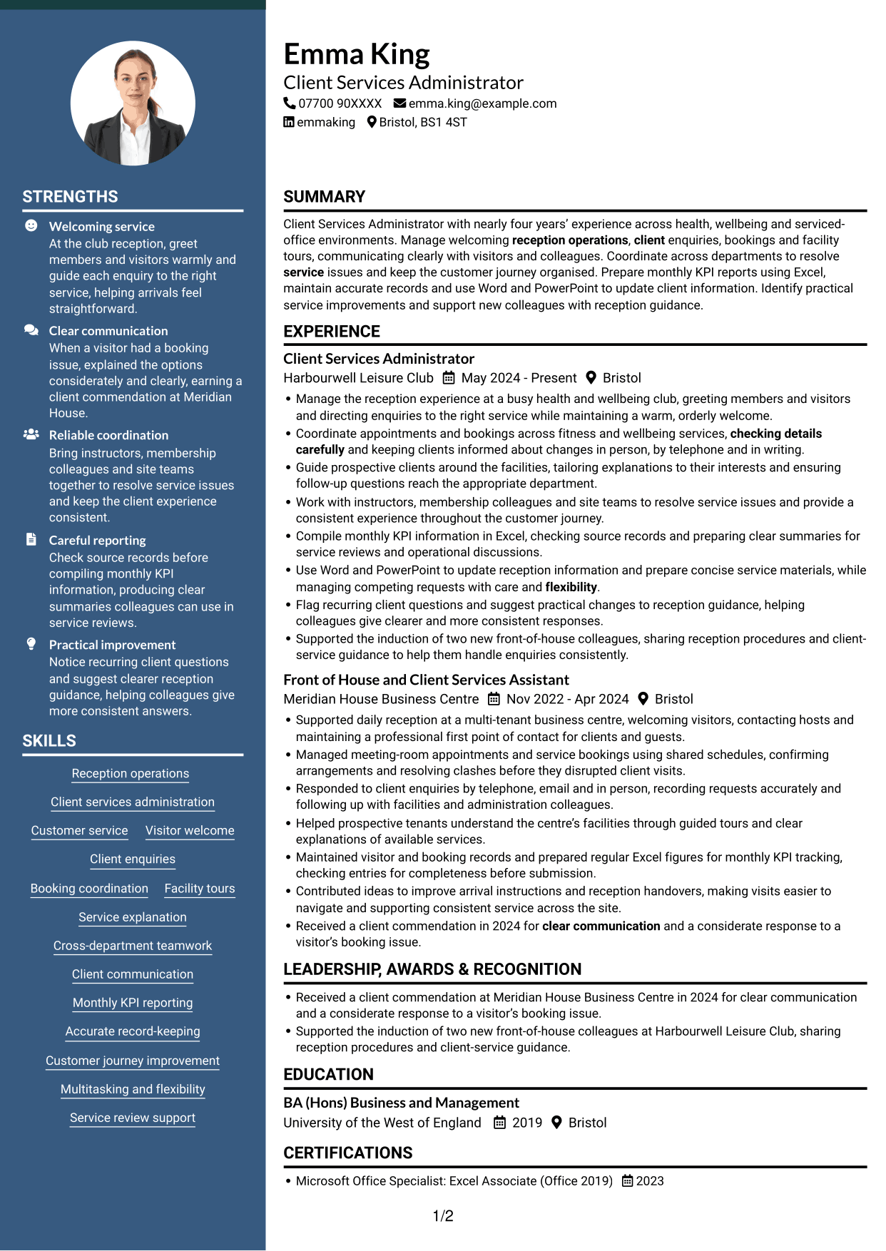 CV example — page 1