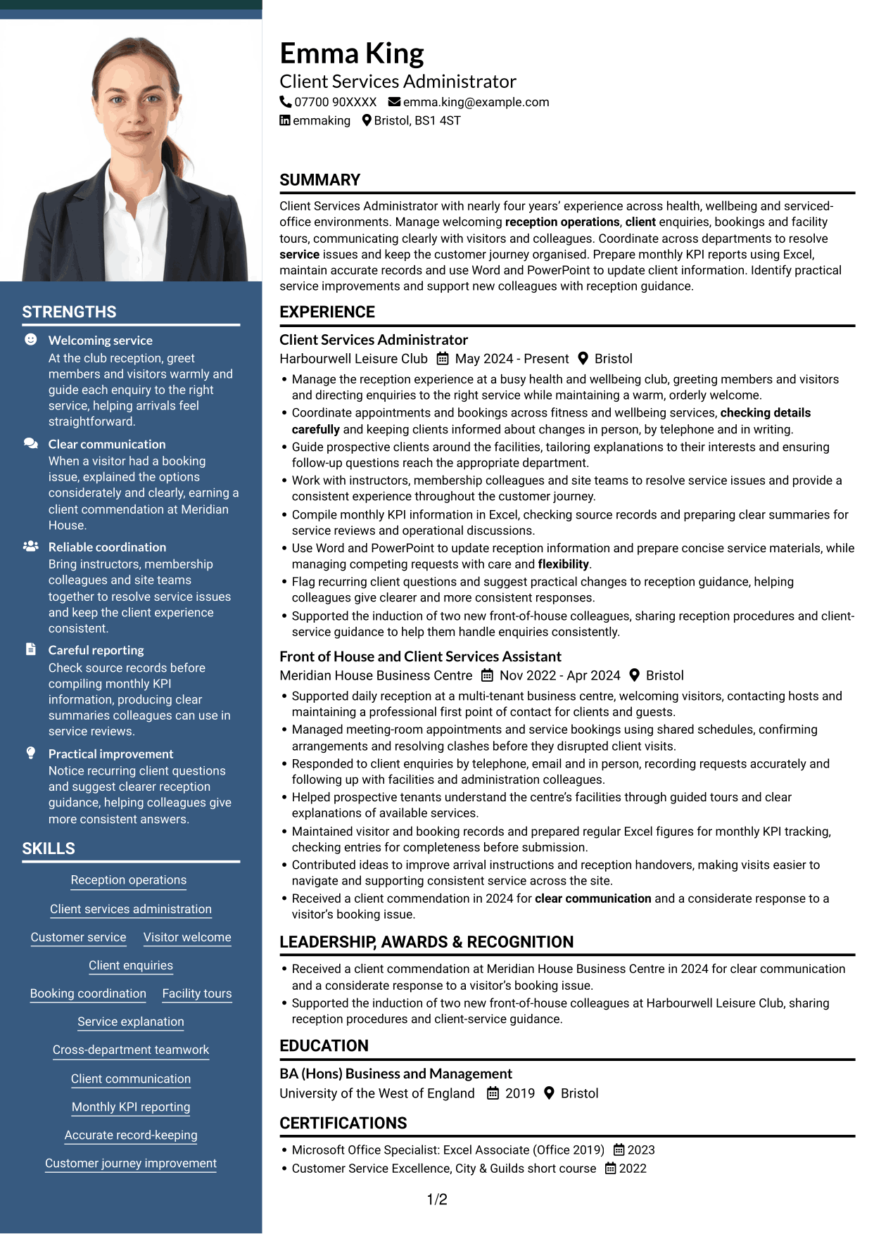 CV example — page 1