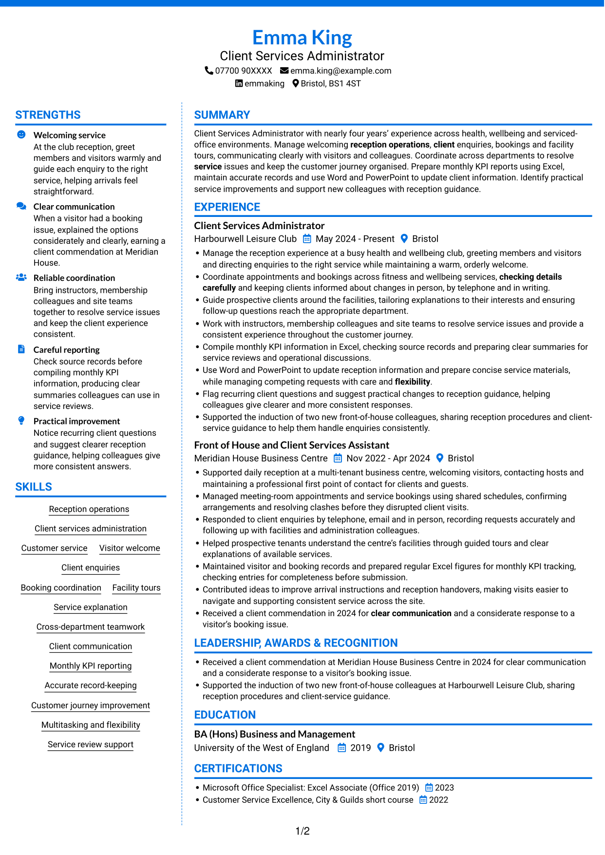 CV example — page 1