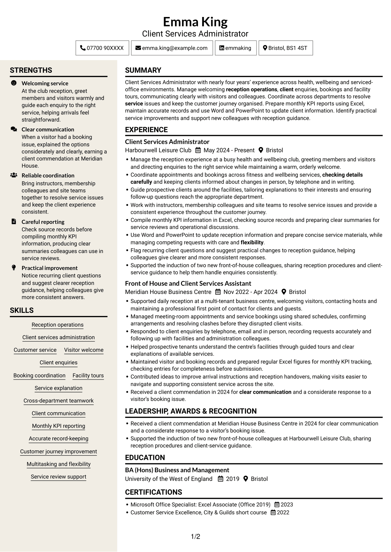 CV example — page 1