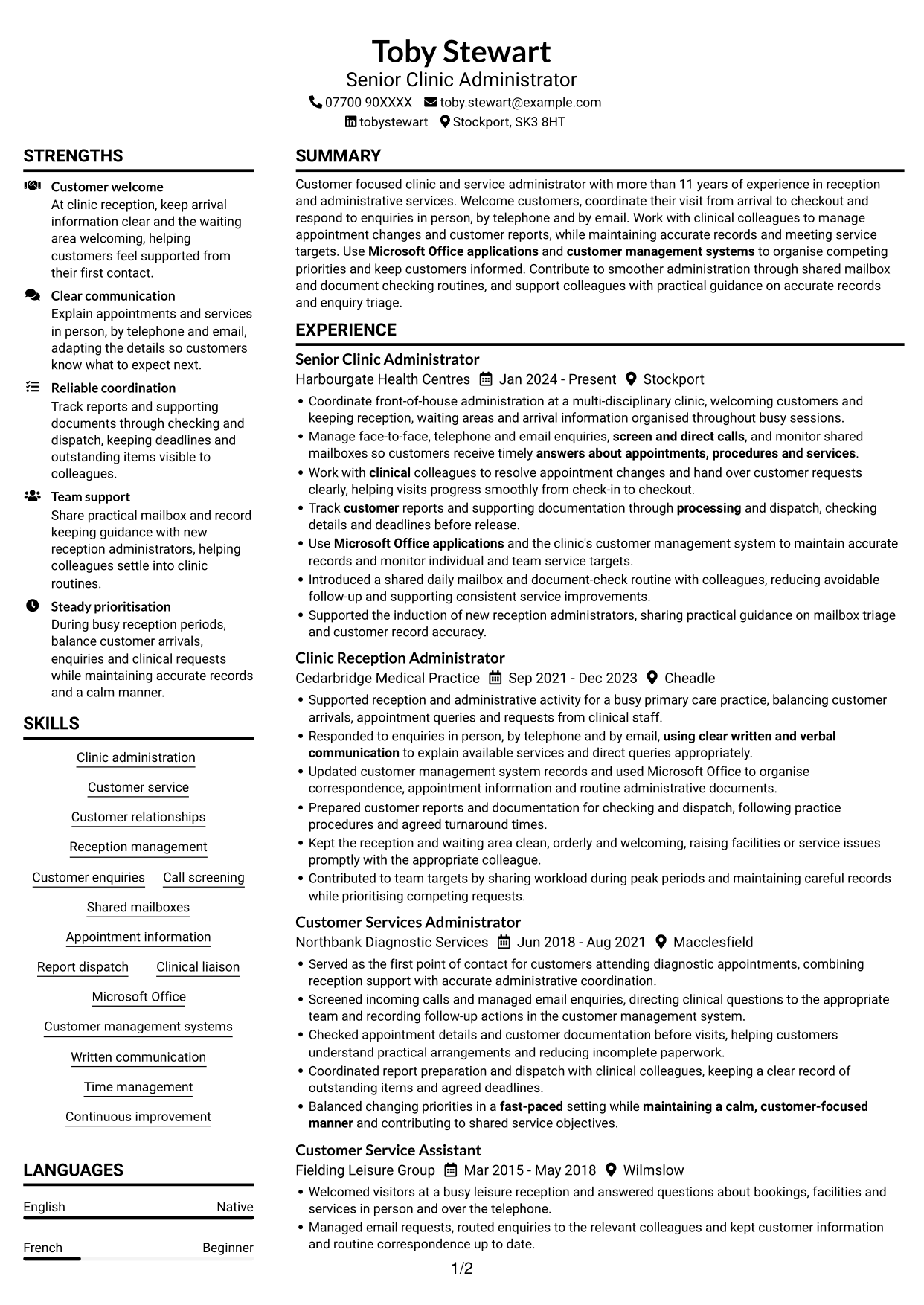 CV example — page 1