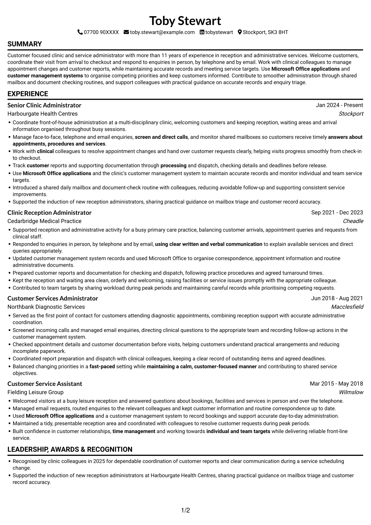 CV example — page 1