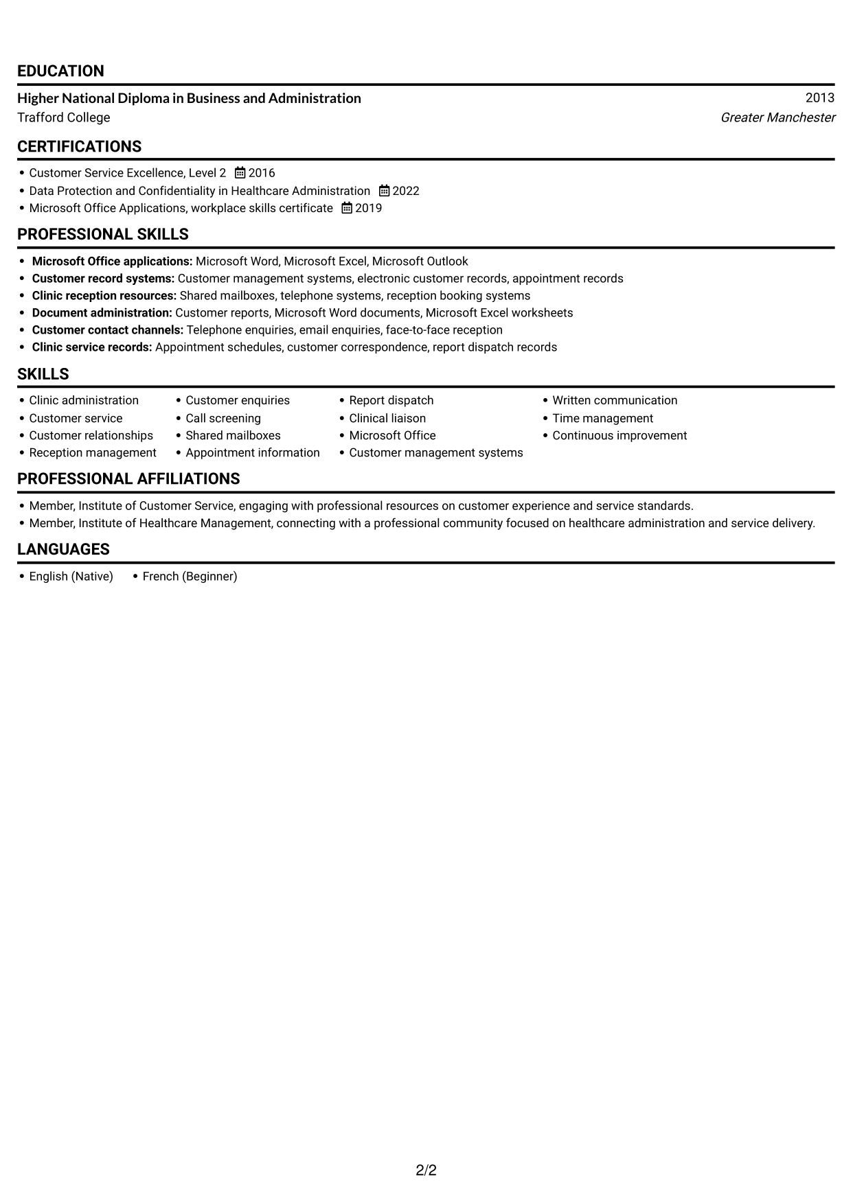 CV example — page 2