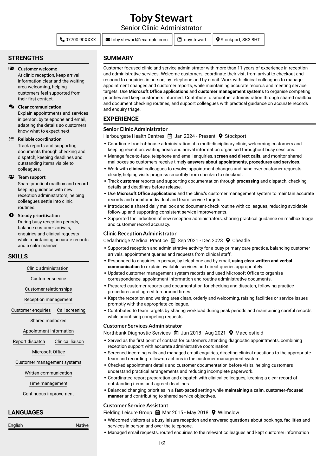 CV example — page 1
