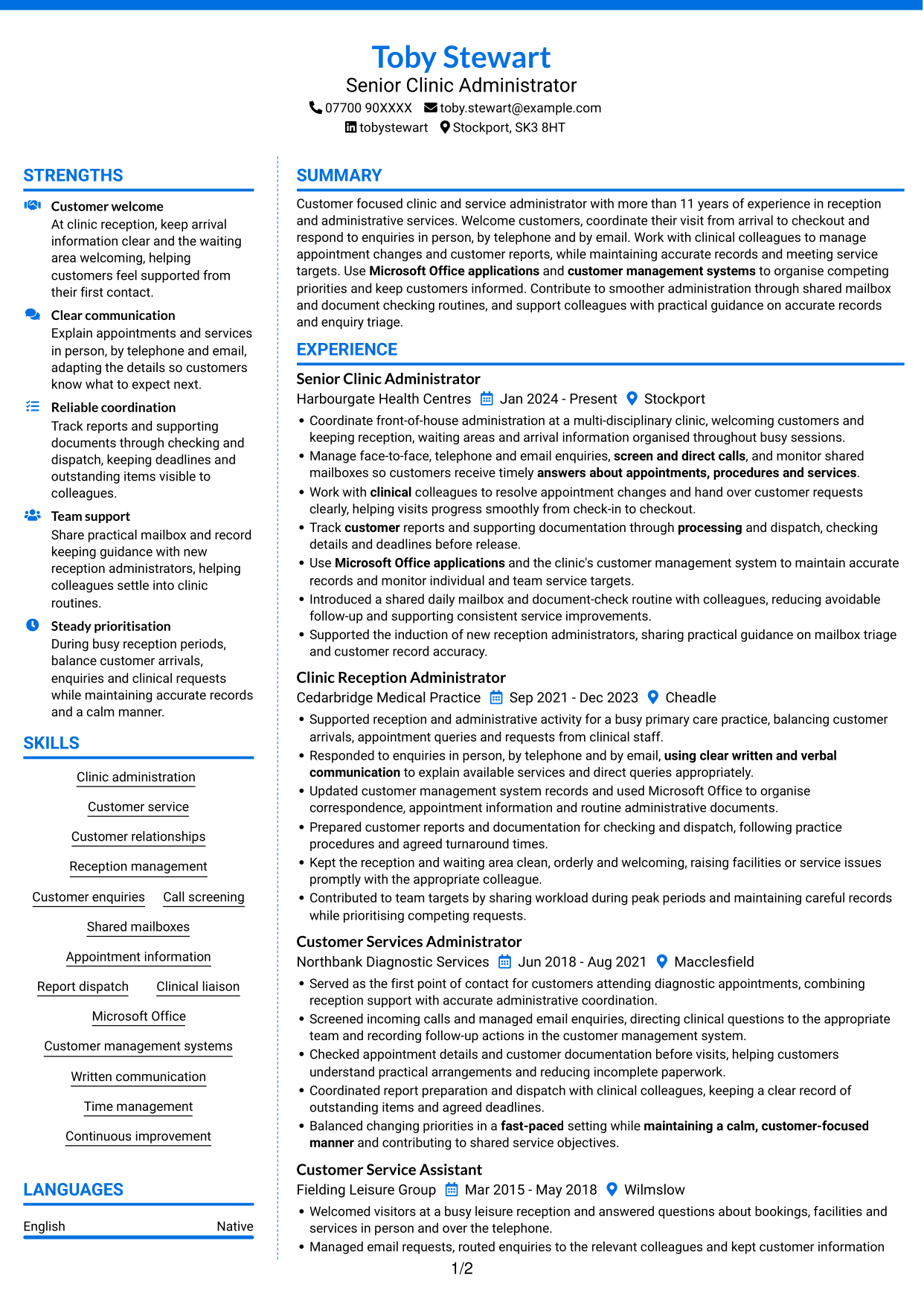 CV example — page 1