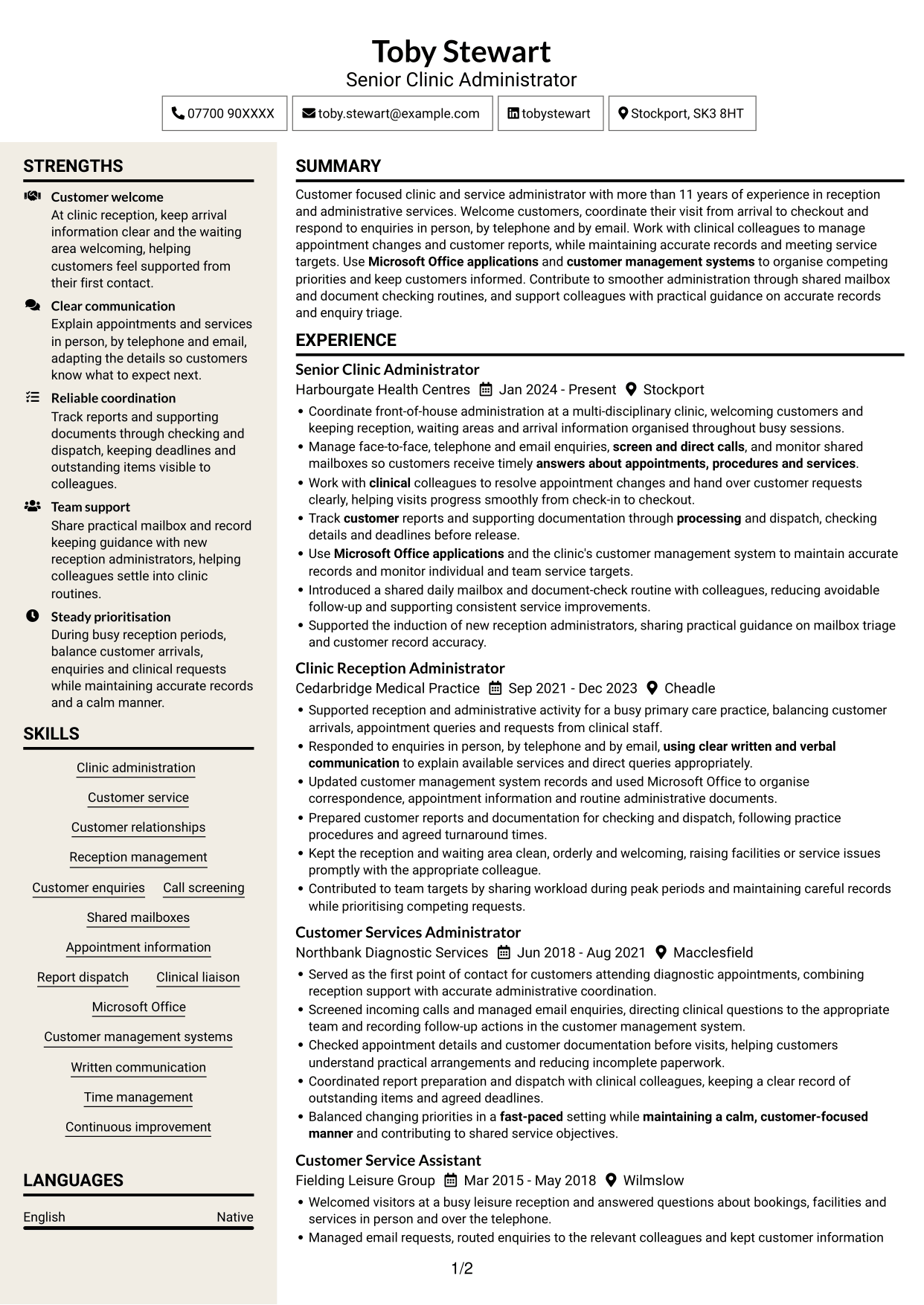 CV example — page 1