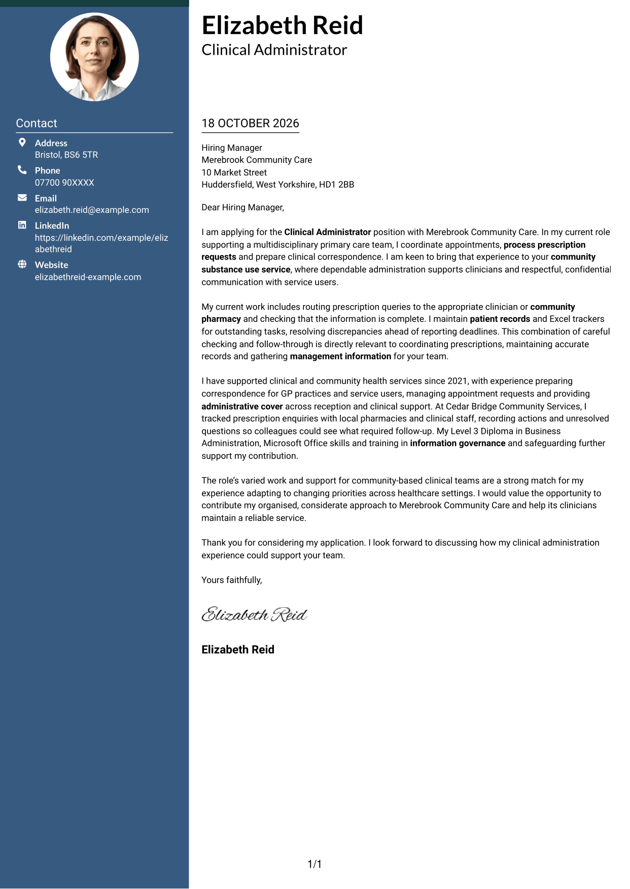 Cover letter example — page 1
