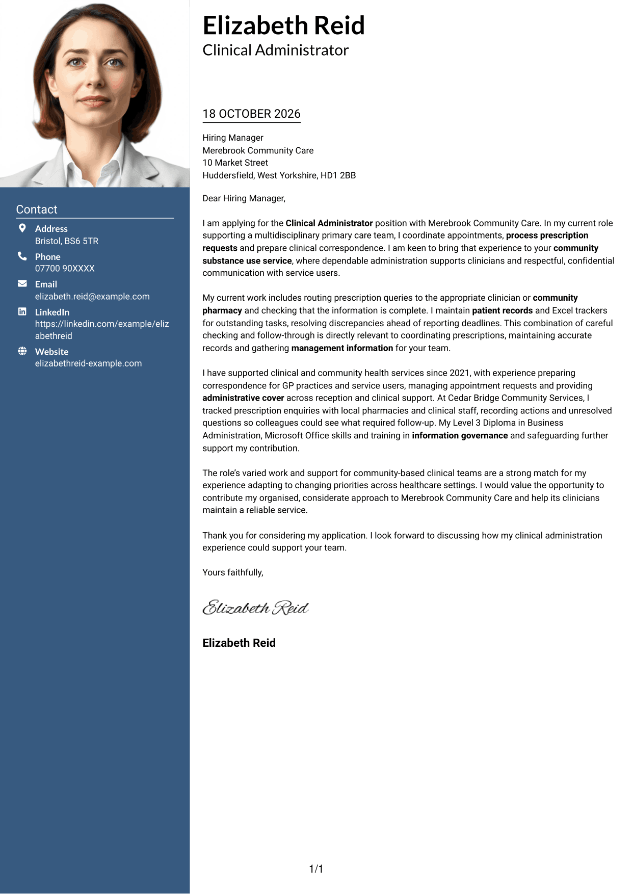Cover letter example — page 1
