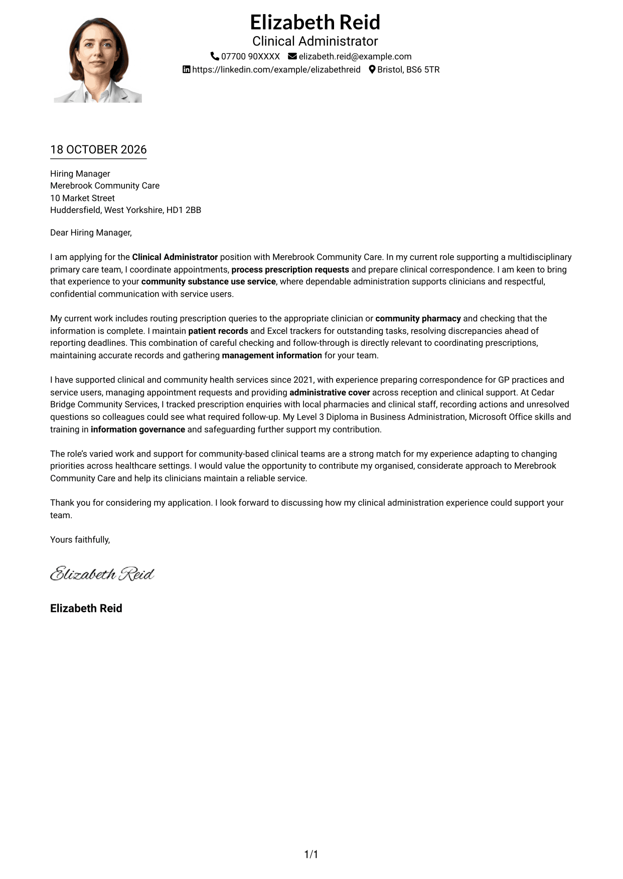 Cover letter example — page 1