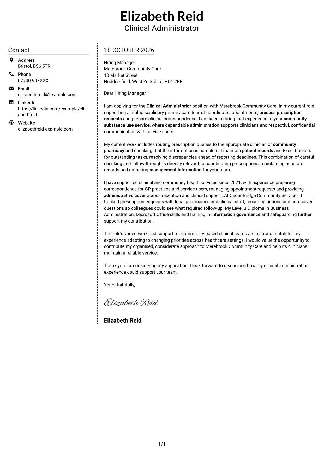 Cover letter example — page 1