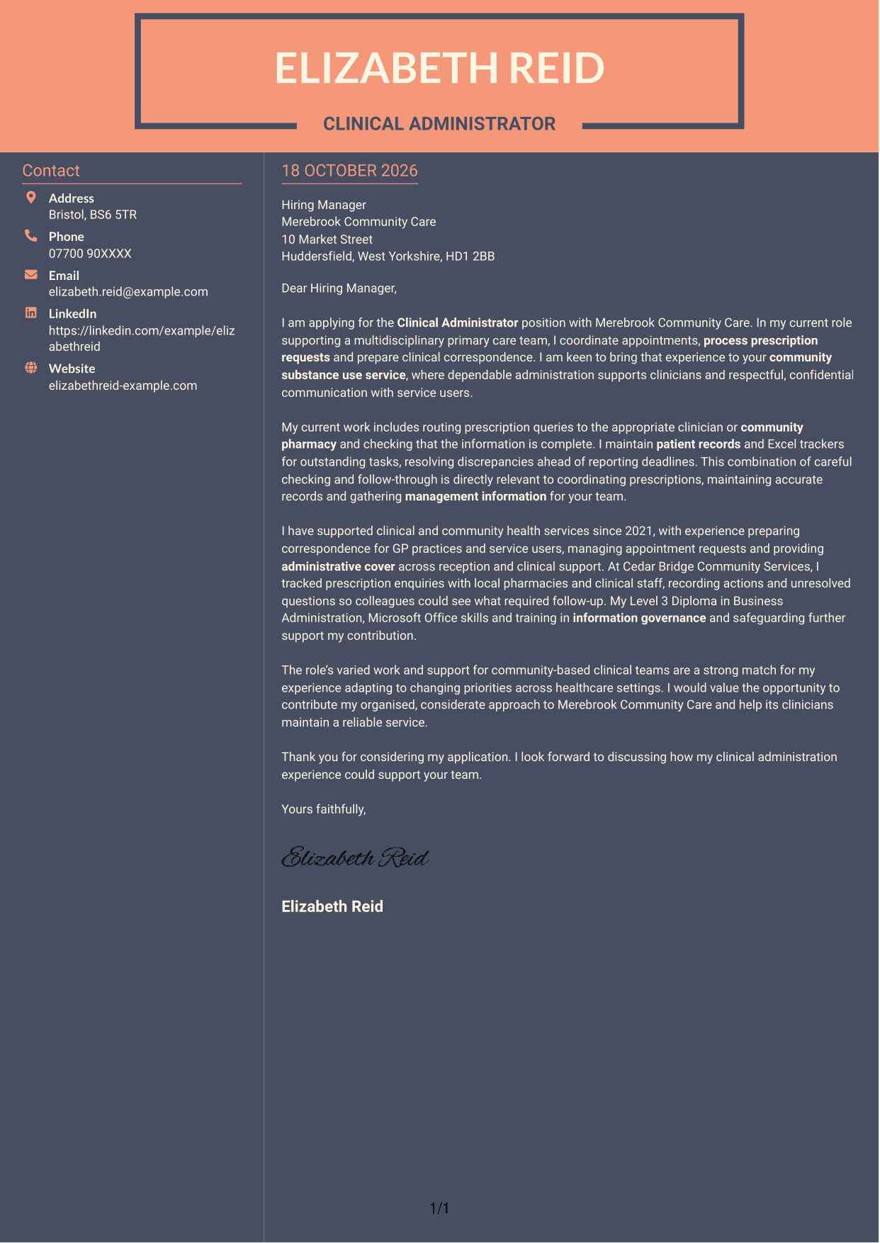 Cover letter example — page 1