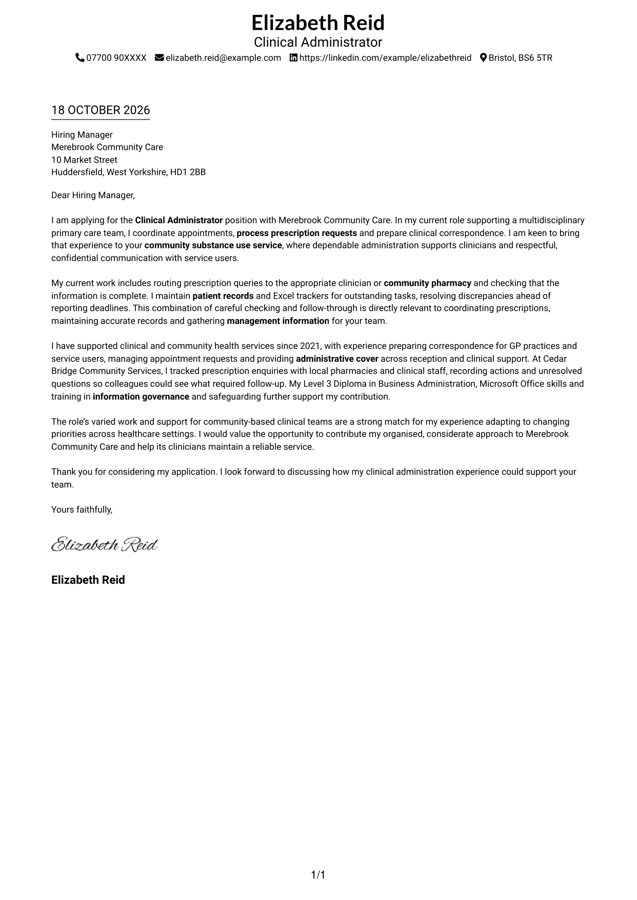Cover letter example — page 1