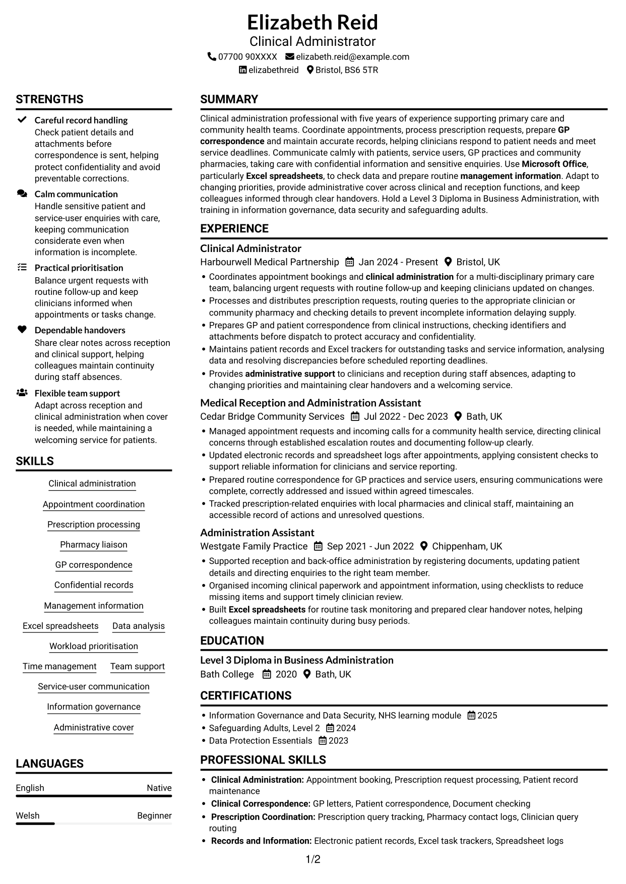 CV example — page 1
