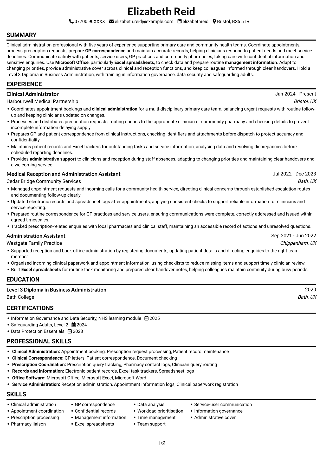CV example — page 1