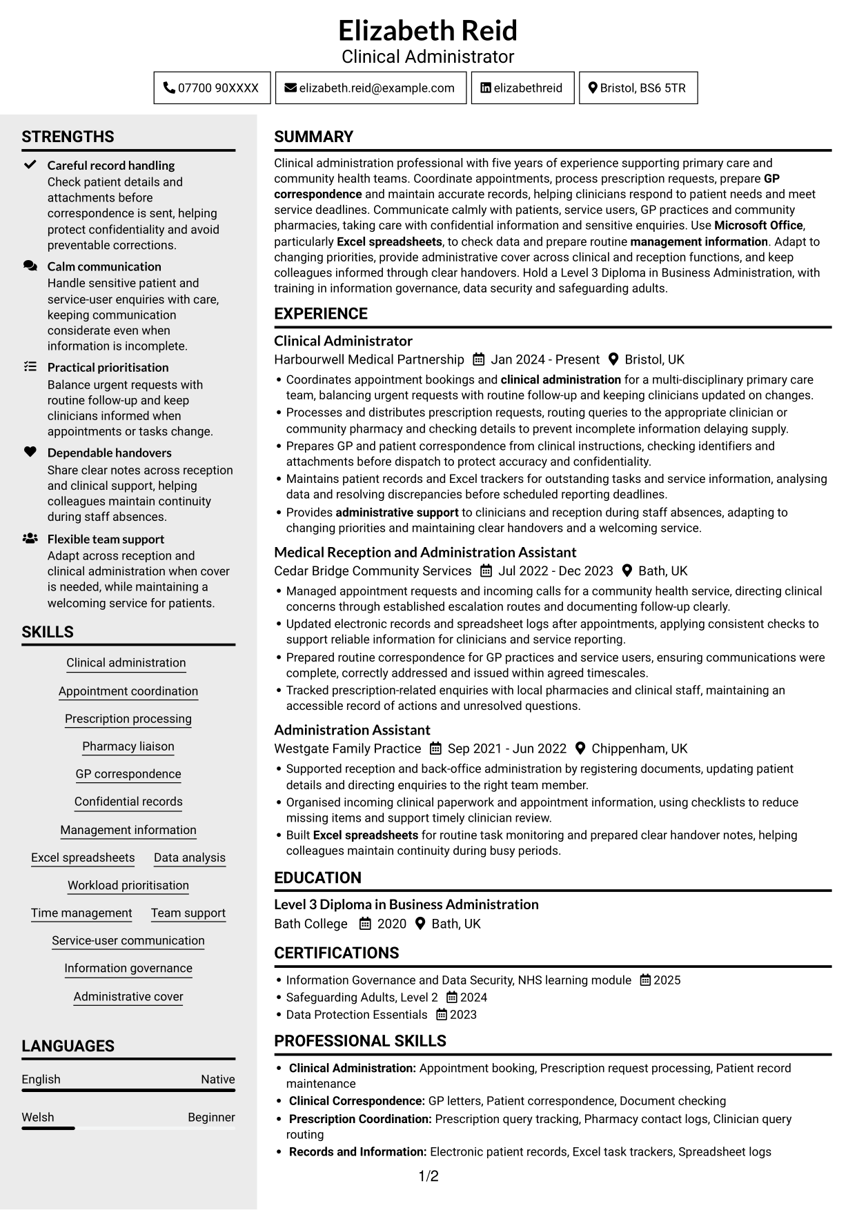 CV example — page 1
