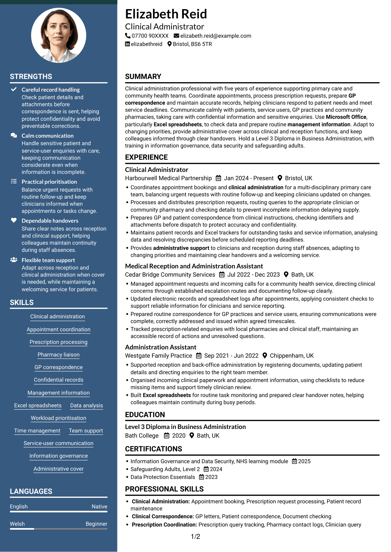 CV example — page 1