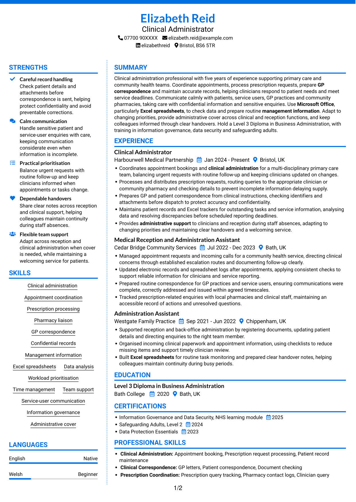 CV example — page 1