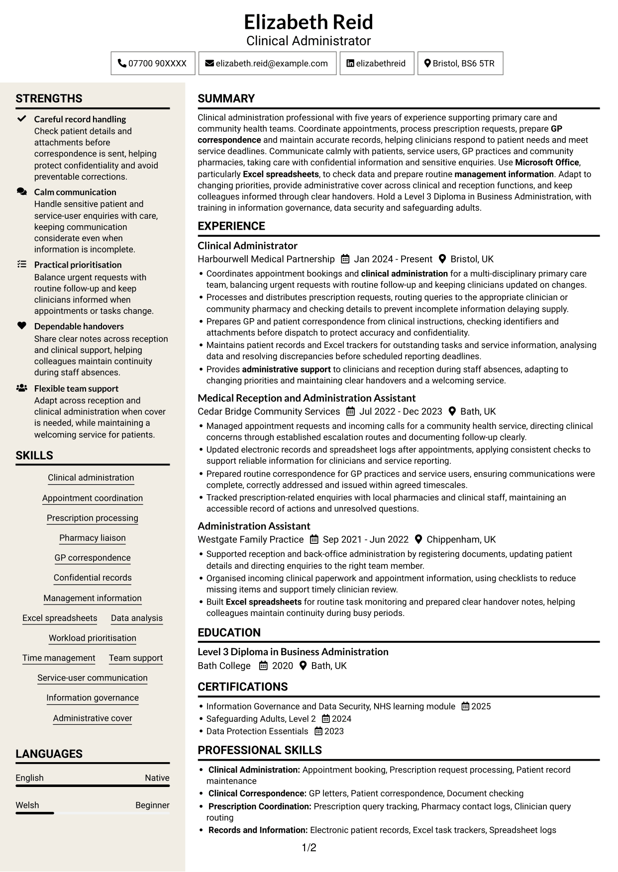 CV example — page 1