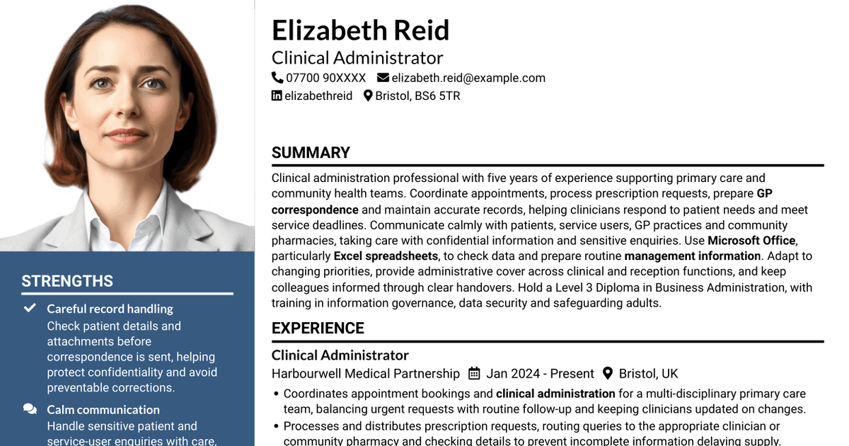 7 Clinical Administrator CV Templates with Example