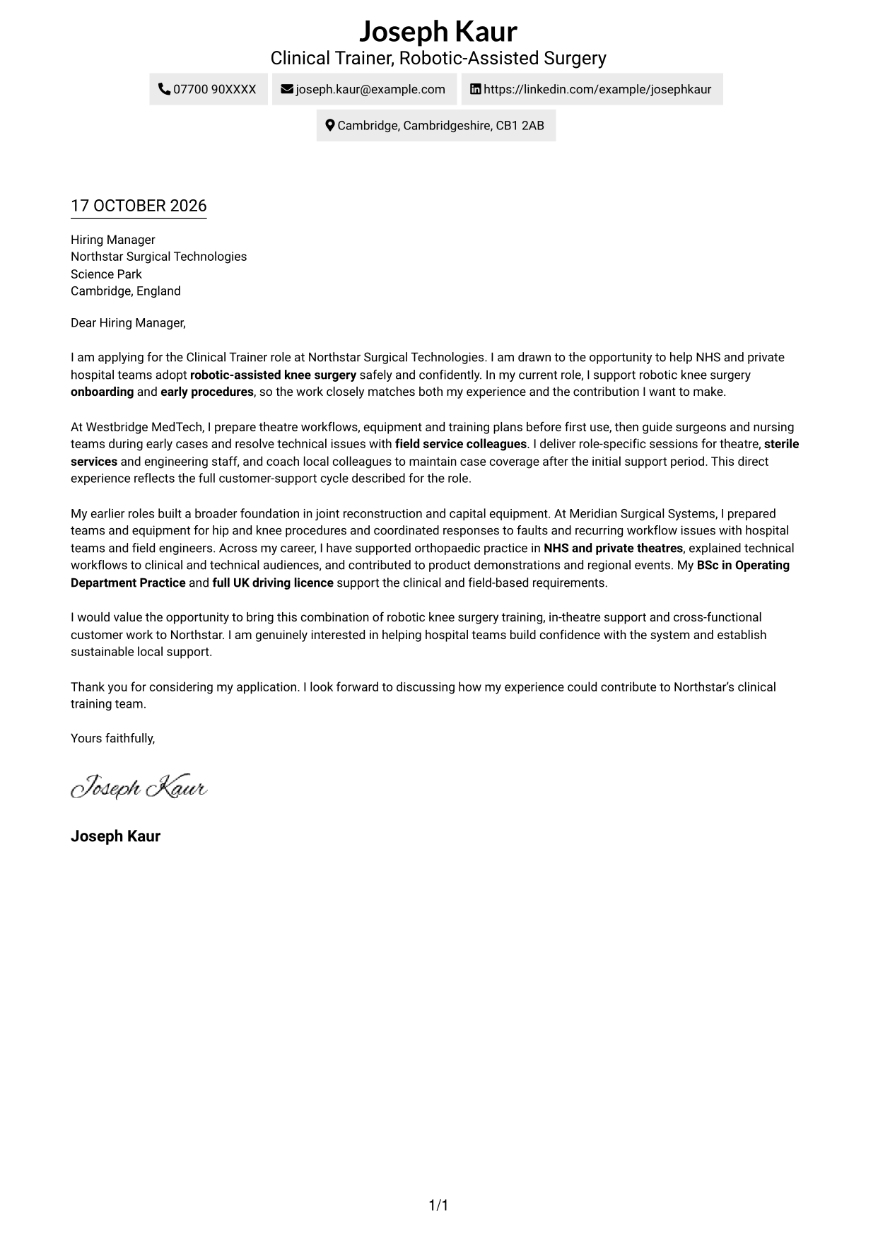 Cover letter example — page 1