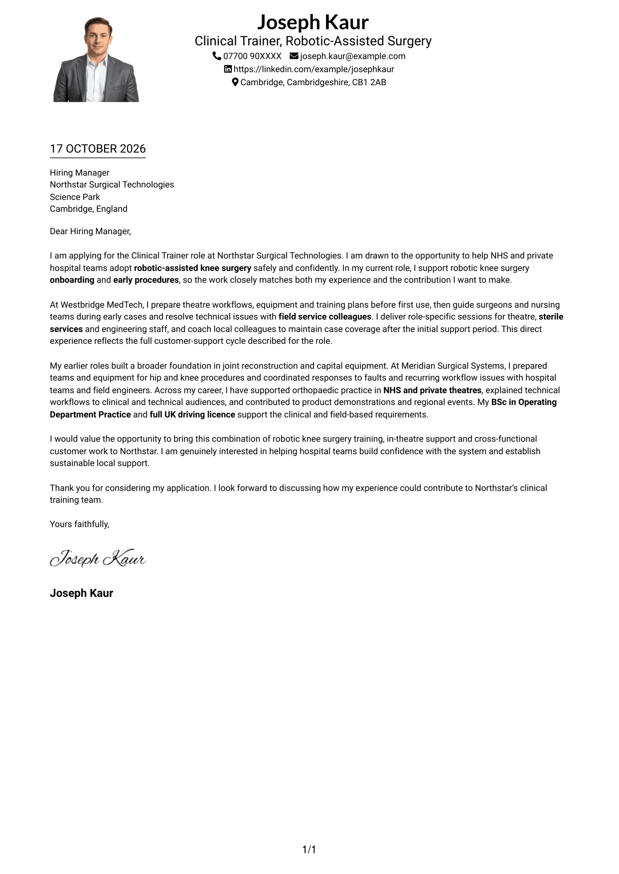 Cover letter example — page 1
