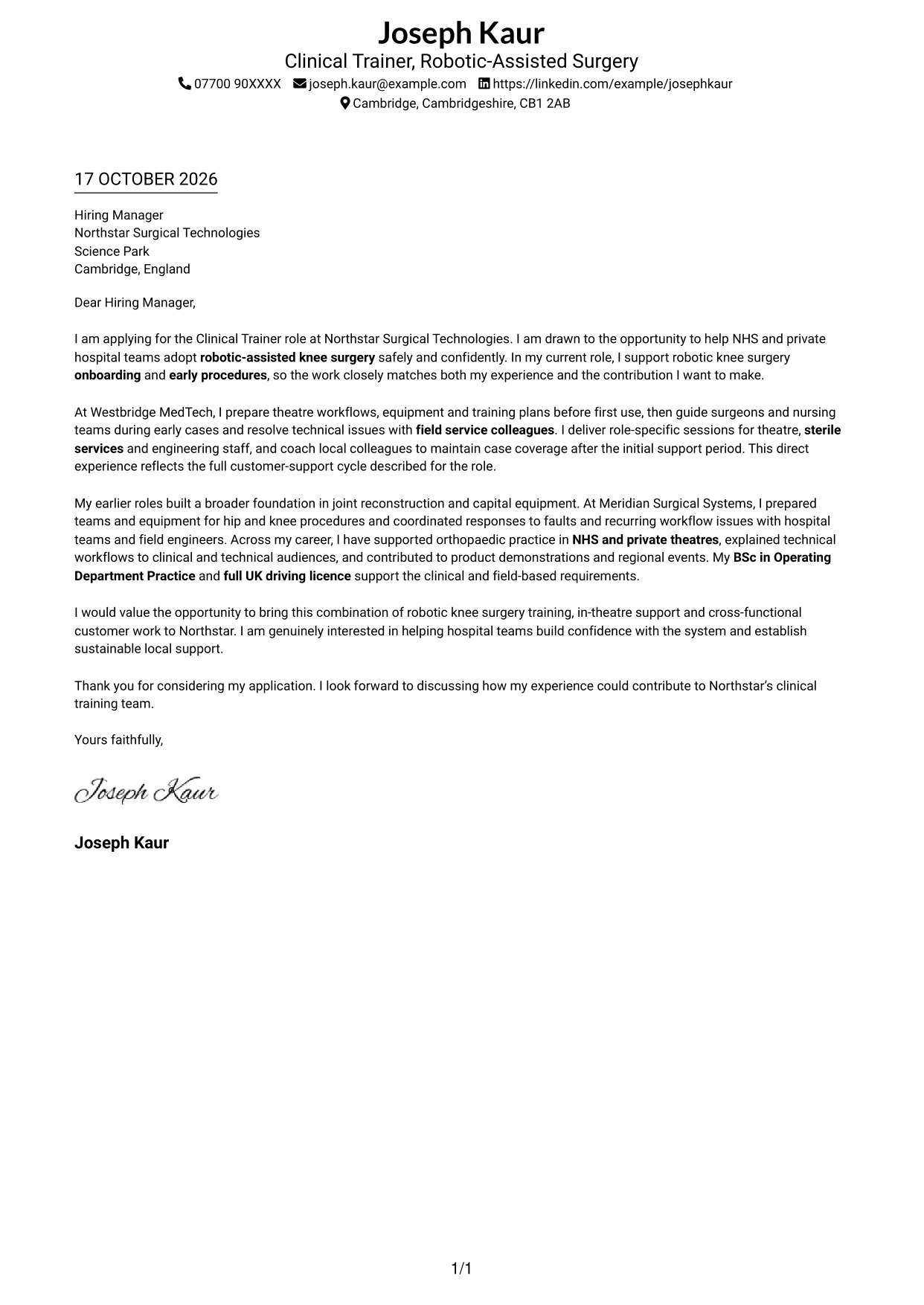 Cover letter example — page 1