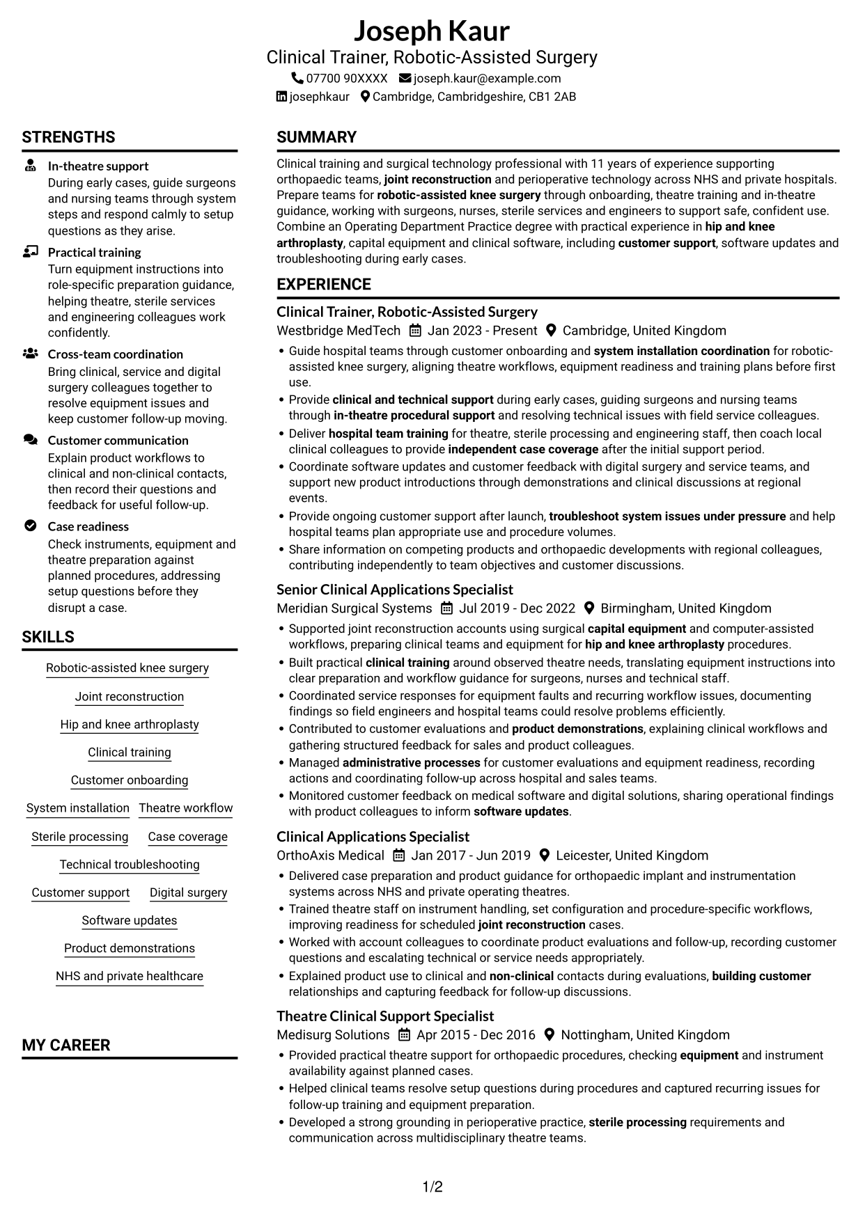 CV example — page 1