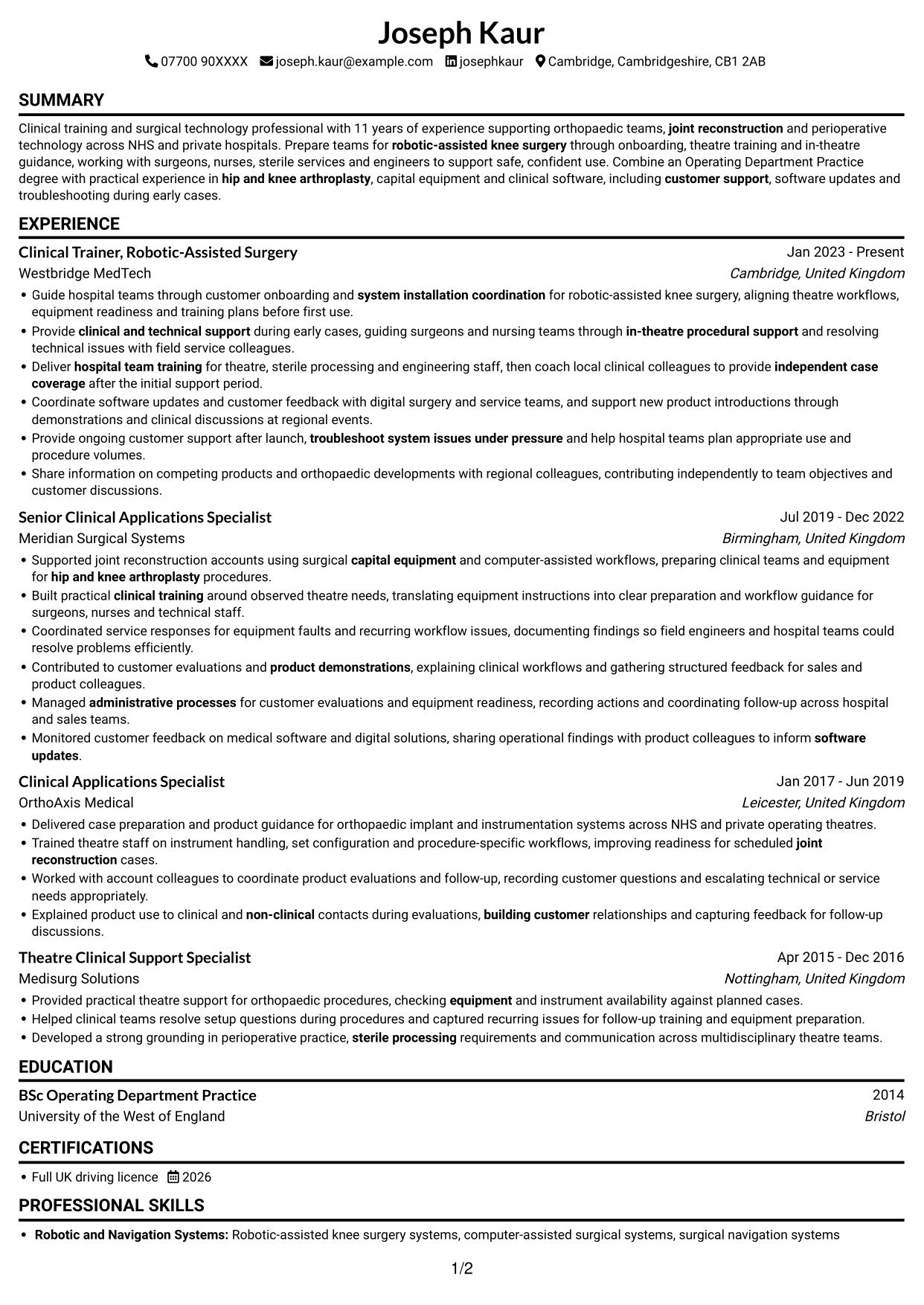 CV example — page 1