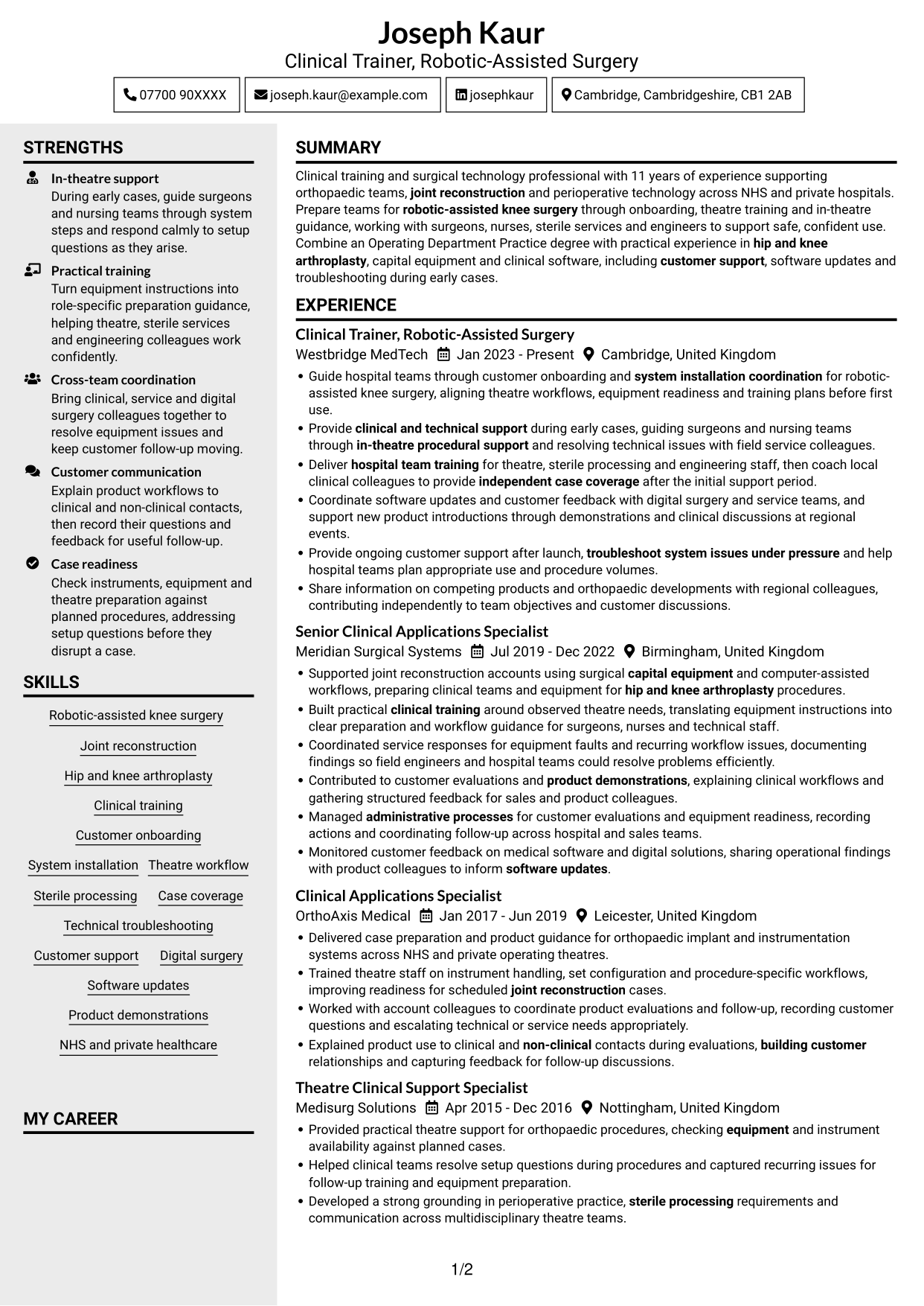 CV example — page 1