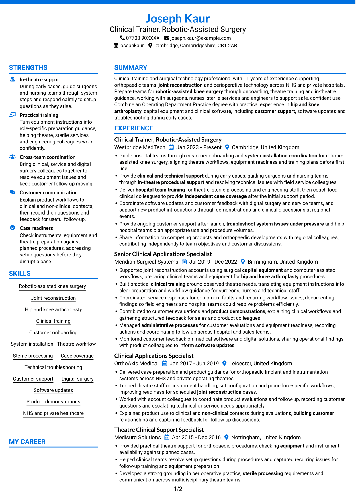 CV example — page 1