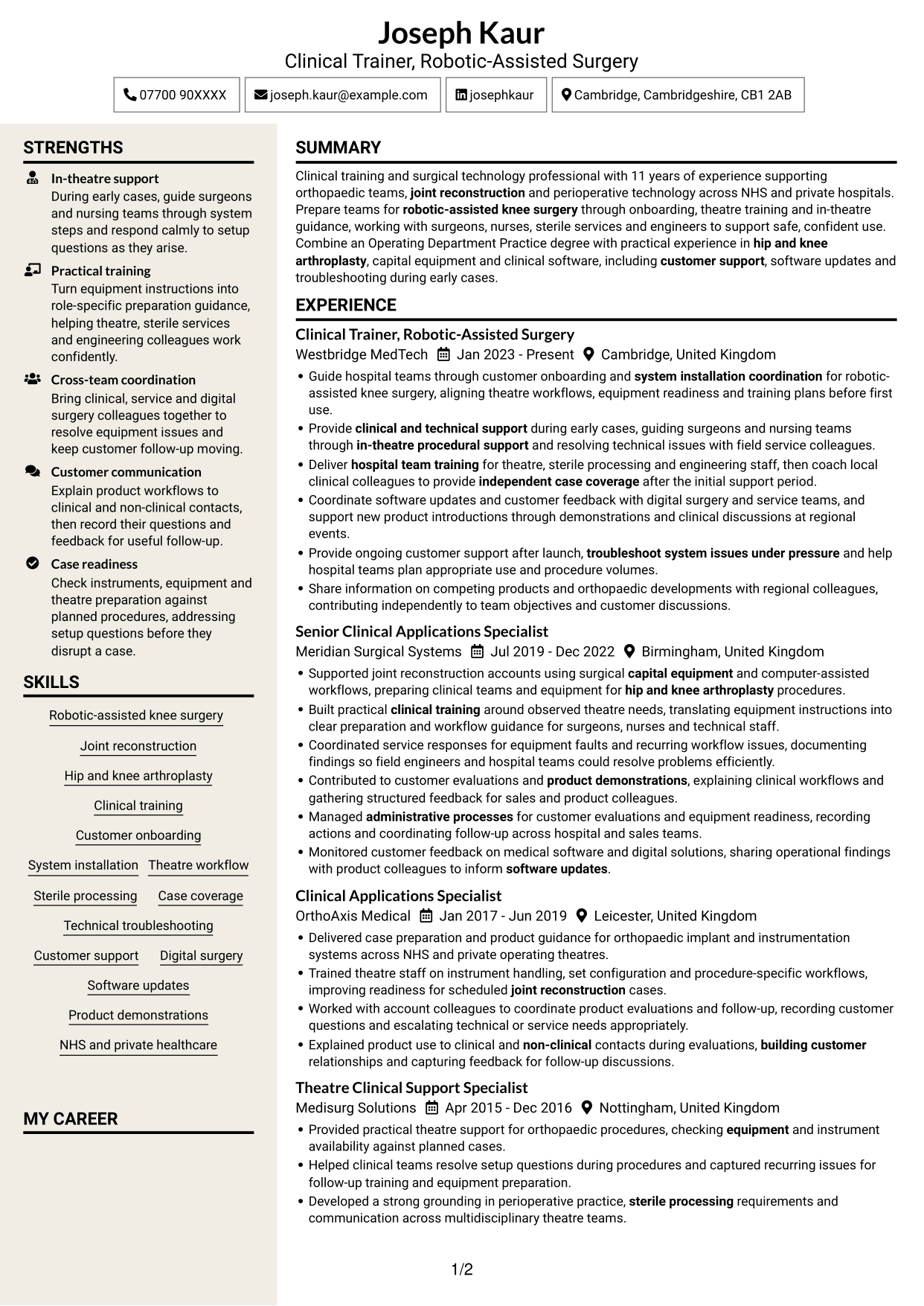 CV example — page 1