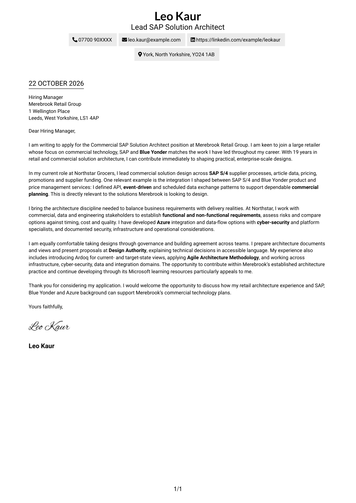 Cover letter example — page 1