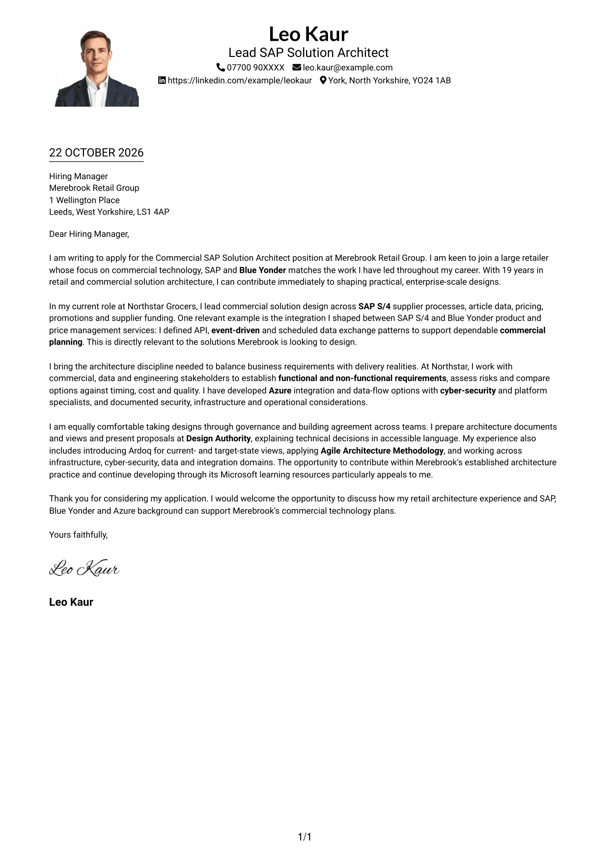 Cover letter example — page 1