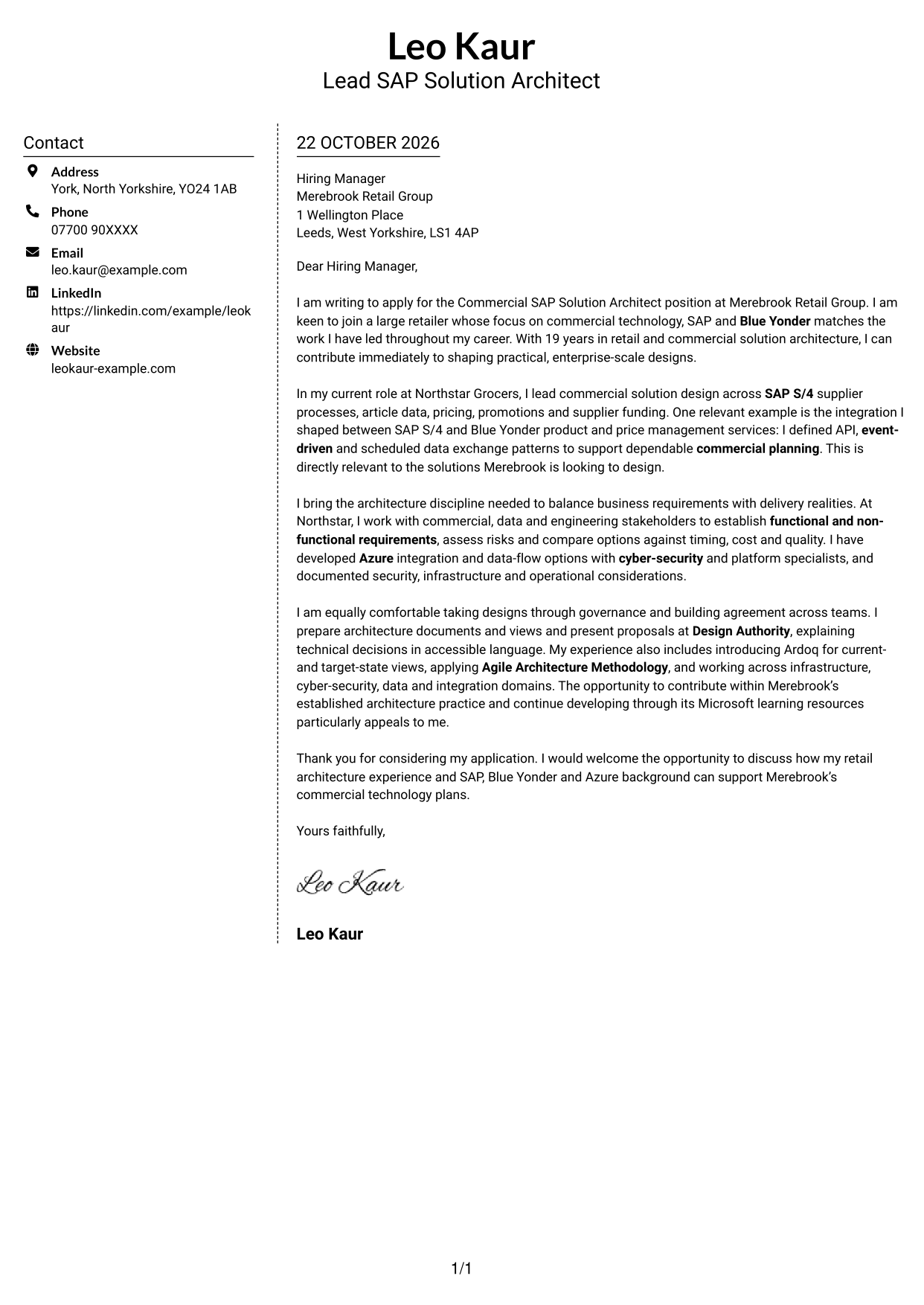 Cover letter example — page 1