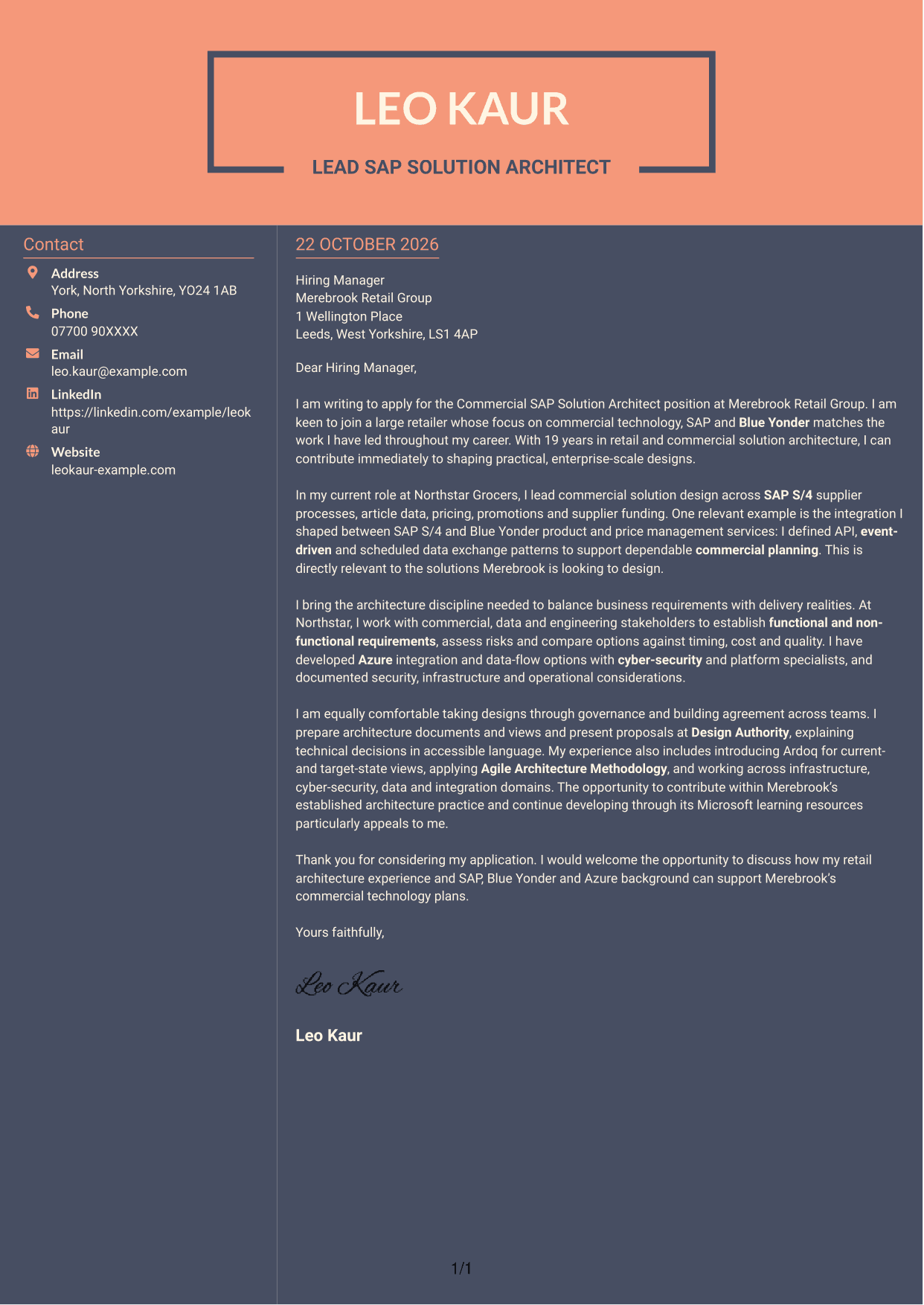 Cover letter example — page 1